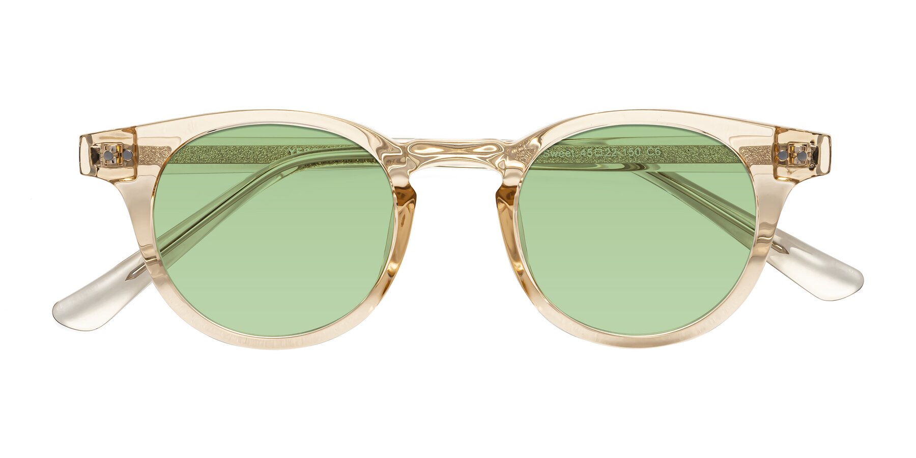 Folded Front of Sweet in Champagne with Medium Green Tinted Lenses