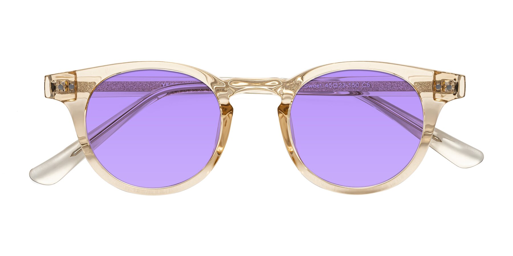 Folded Front of Sweet in Champagne with Medium Purple Tinted Lenses