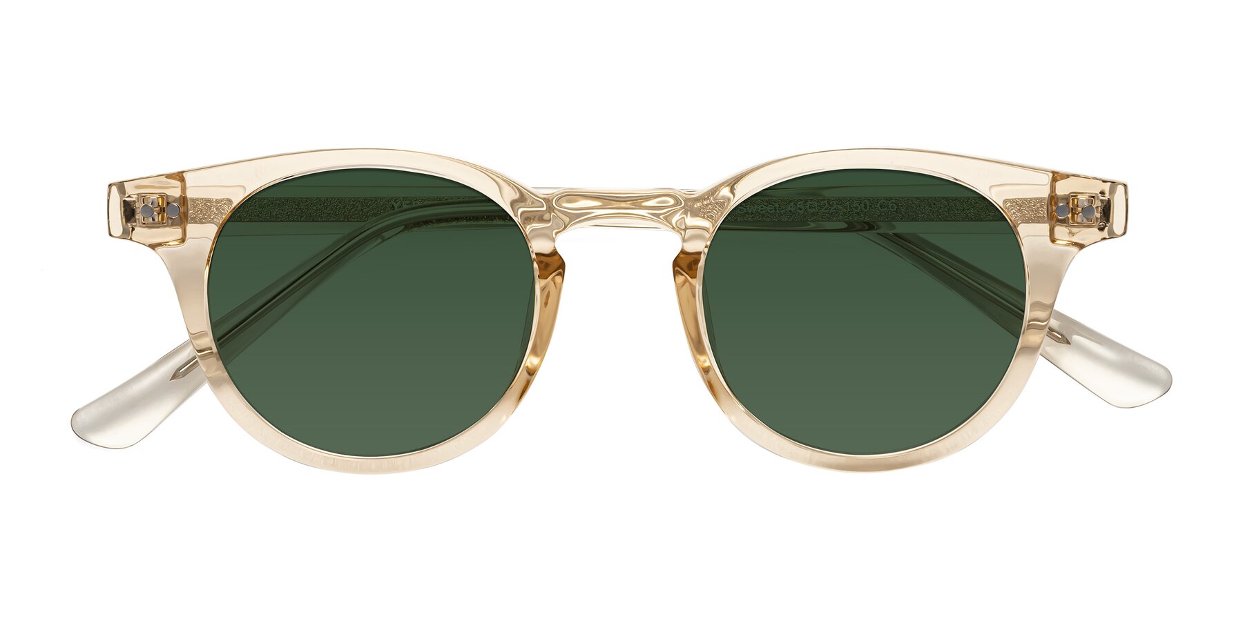 Folded Front of Sweet in Champagne with Green Tinted Lenses