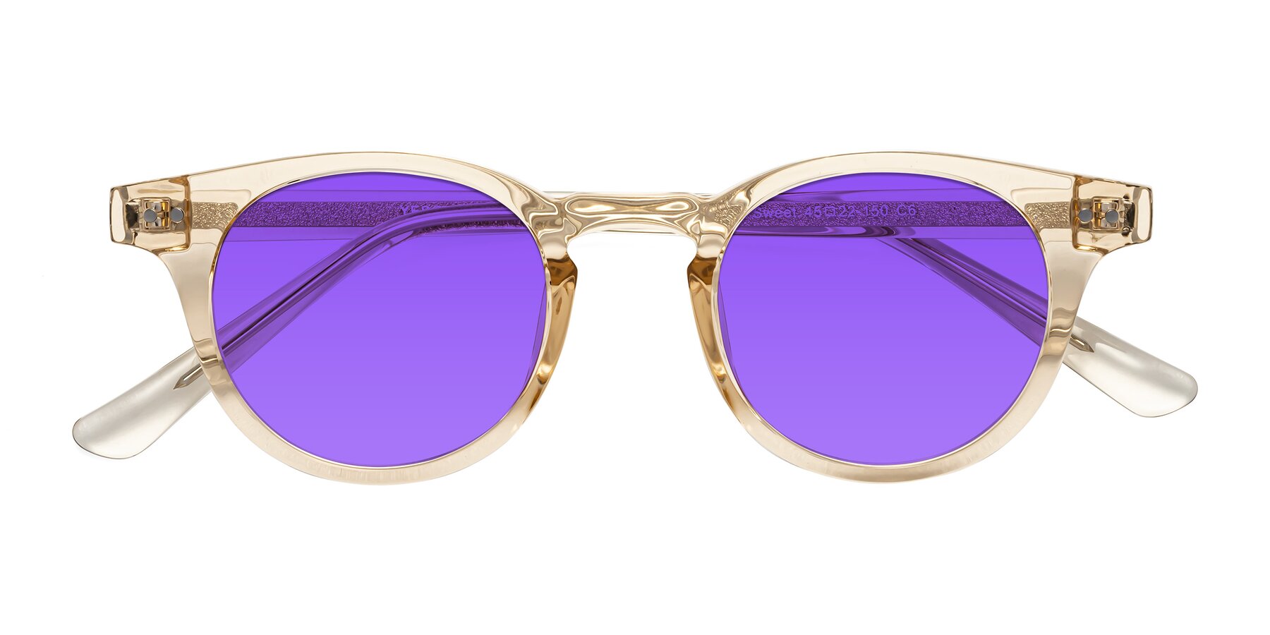 Folded Front of Sweet in Champagne with Purple Tinted Lenses