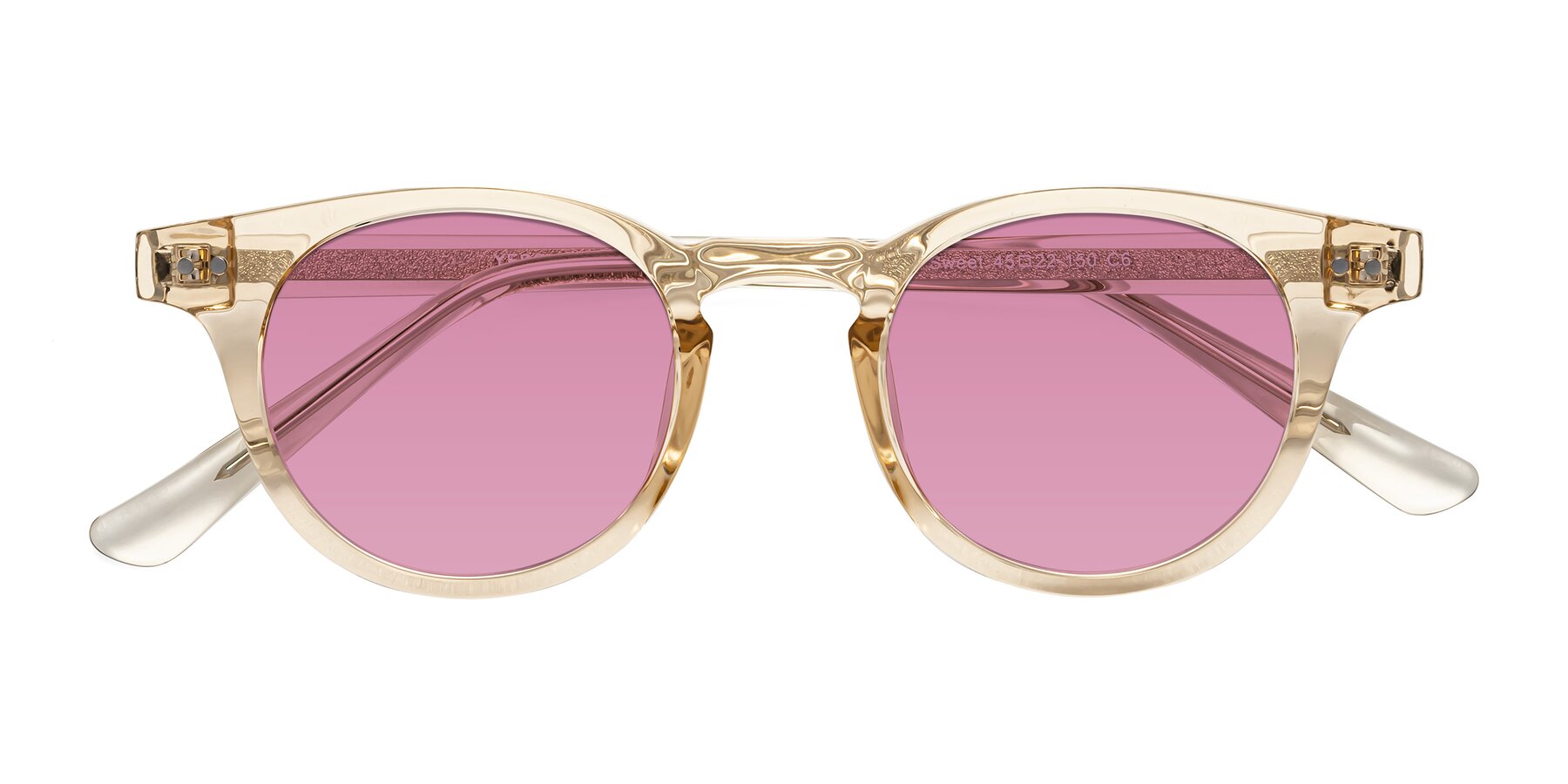 Folded Front of Sweet in Champagne with Medium Wine Tinted Lenses