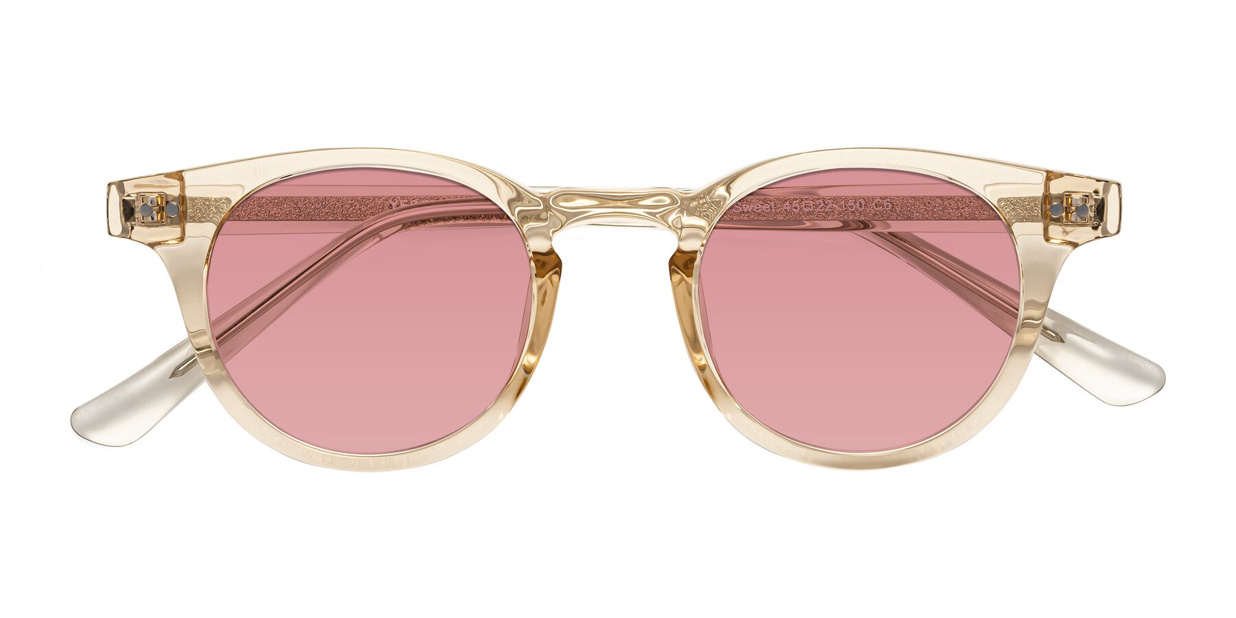 Folded Front of Sweet in Champagne with Medium Garnet Tinted Lenses