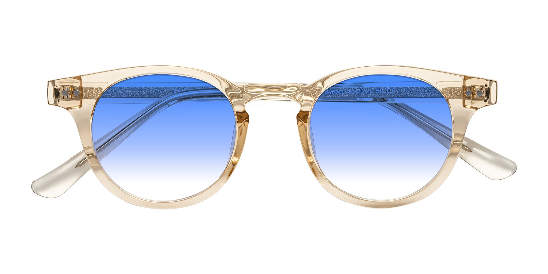 Folded Front of Sweet in Champagne with Blue Gradient Lenses