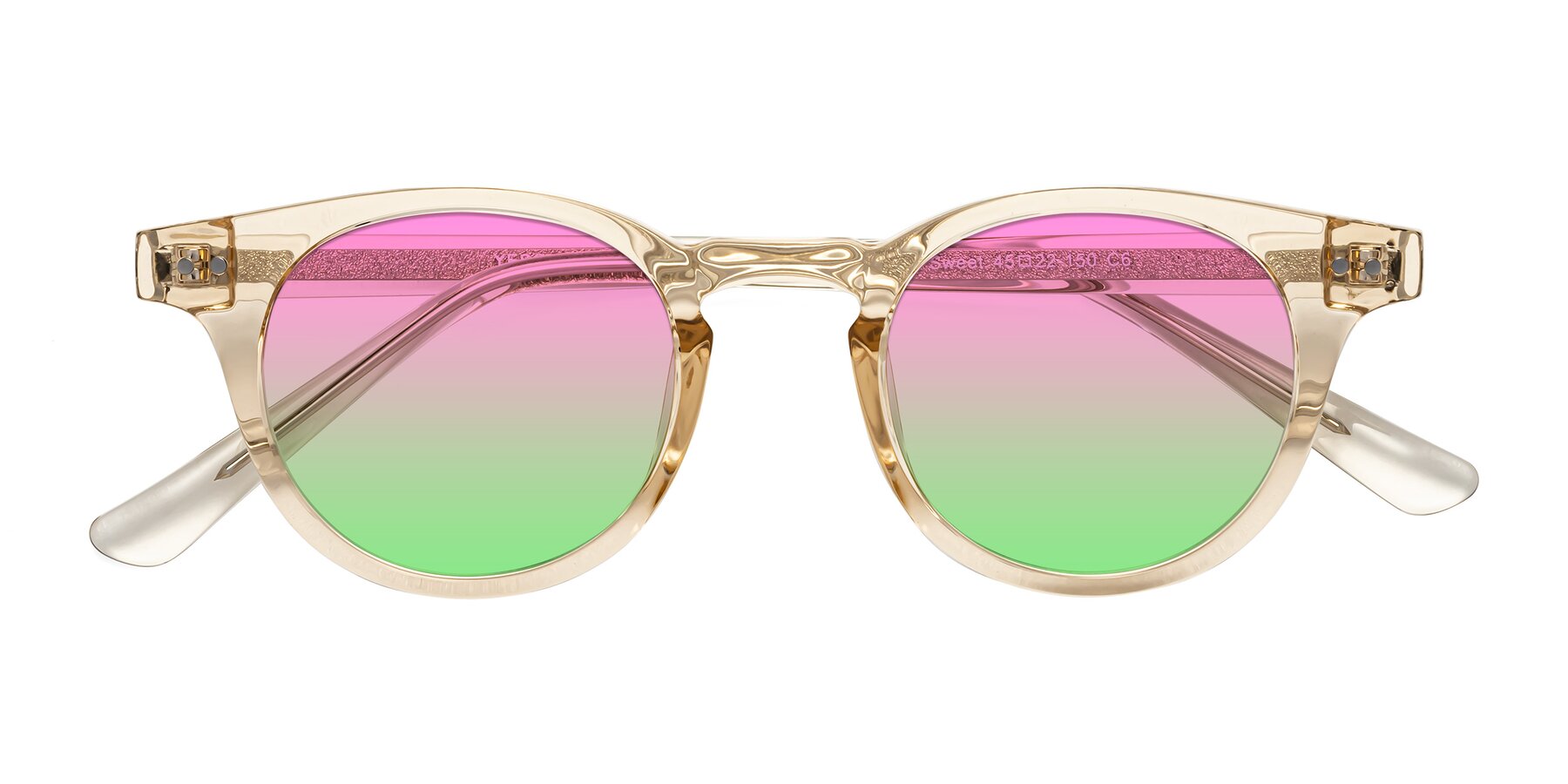 Folded Front of Sweet in Champagne with Pink / Green Gradient Lenses