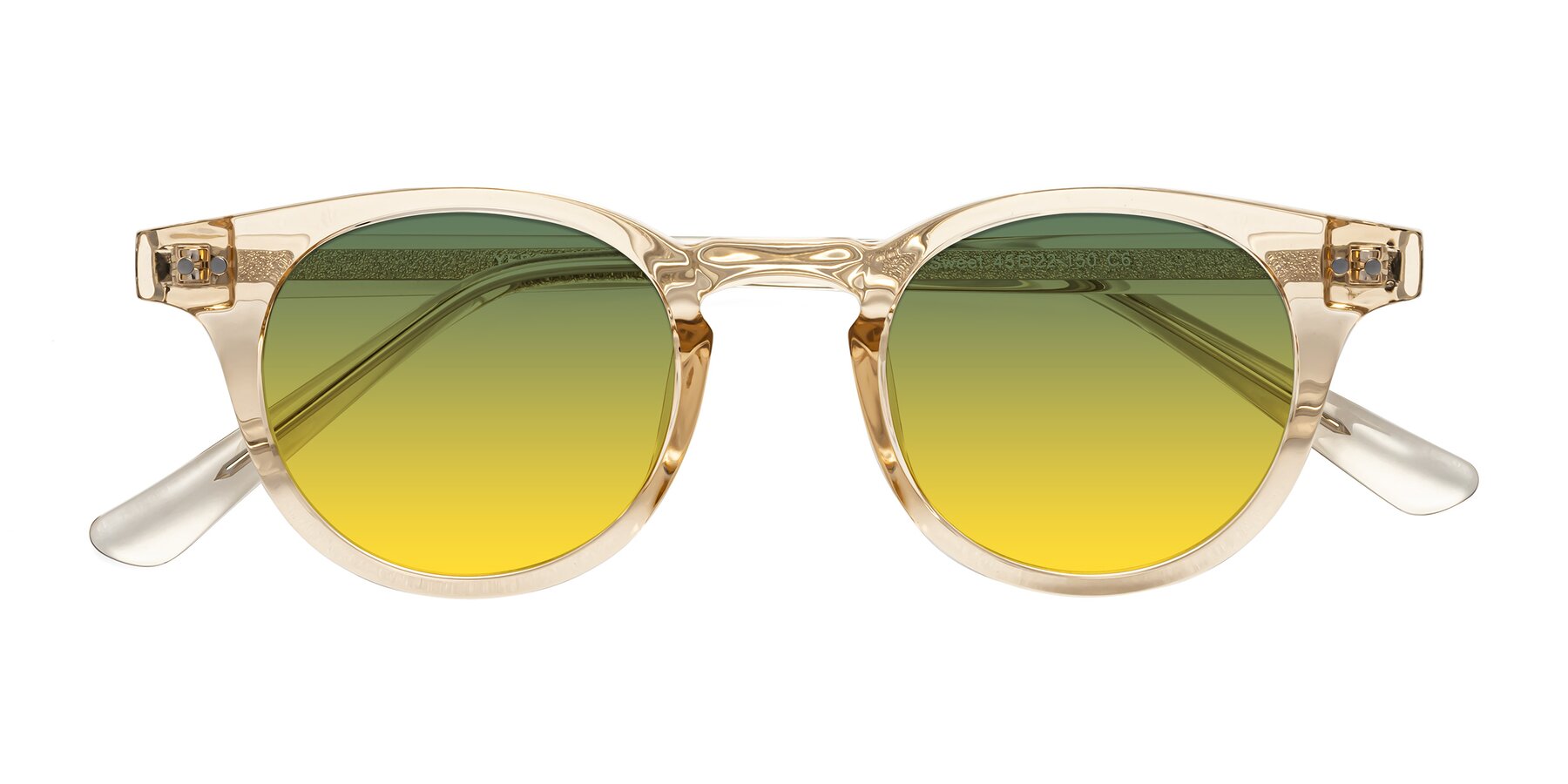 Folded Front of Sweet in Champagne with Green / Yellow Gradient Lenses