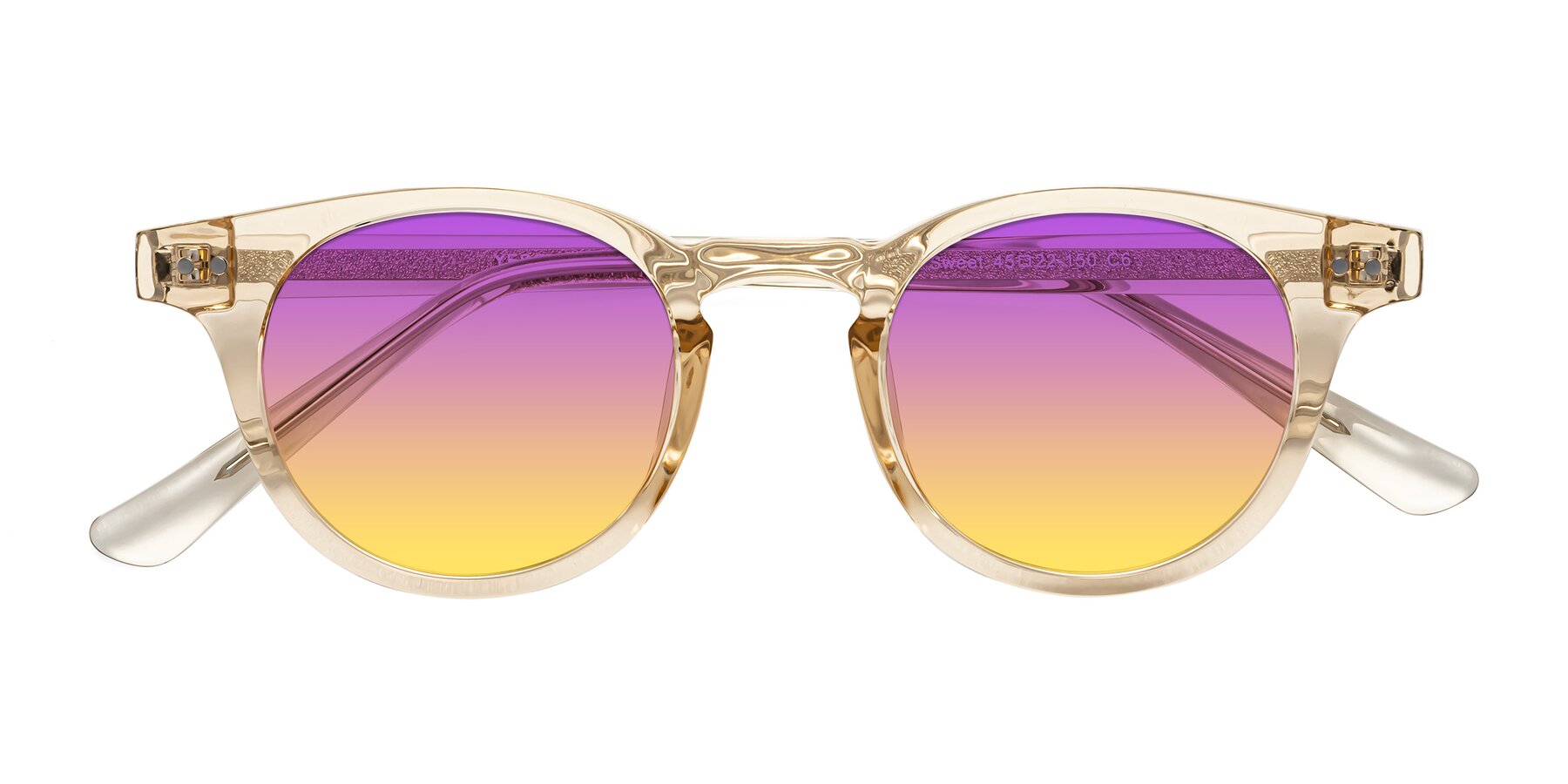 Folded Front of Sweet in Champagne with Purple / Yellow Gradient Lenses