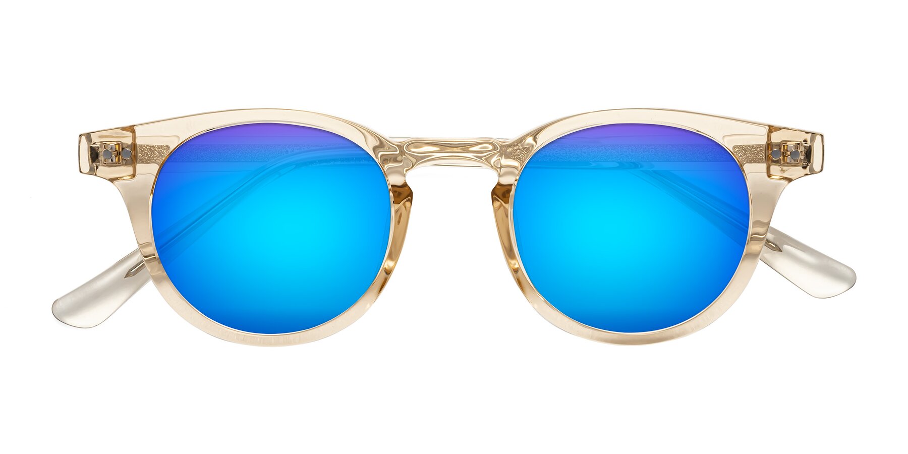 Folded Front of Sweet in Champagne with Blue Mirrored Lenses