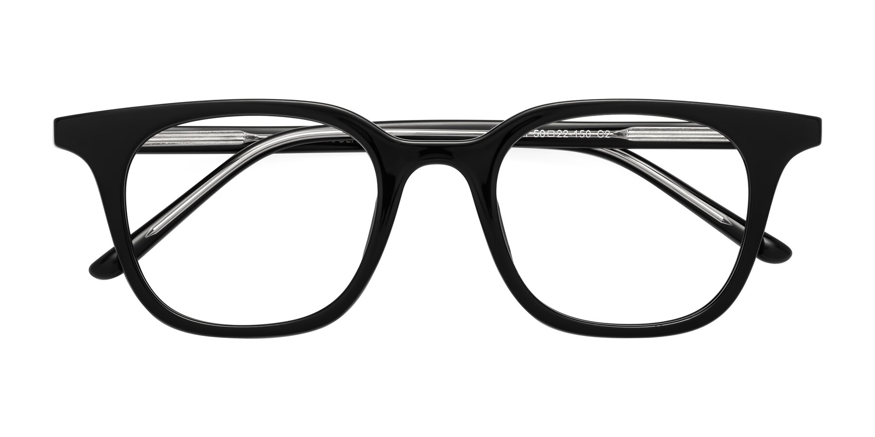 Folded Front of Gemini in Black with Clear Blue Light Blocking Lenses