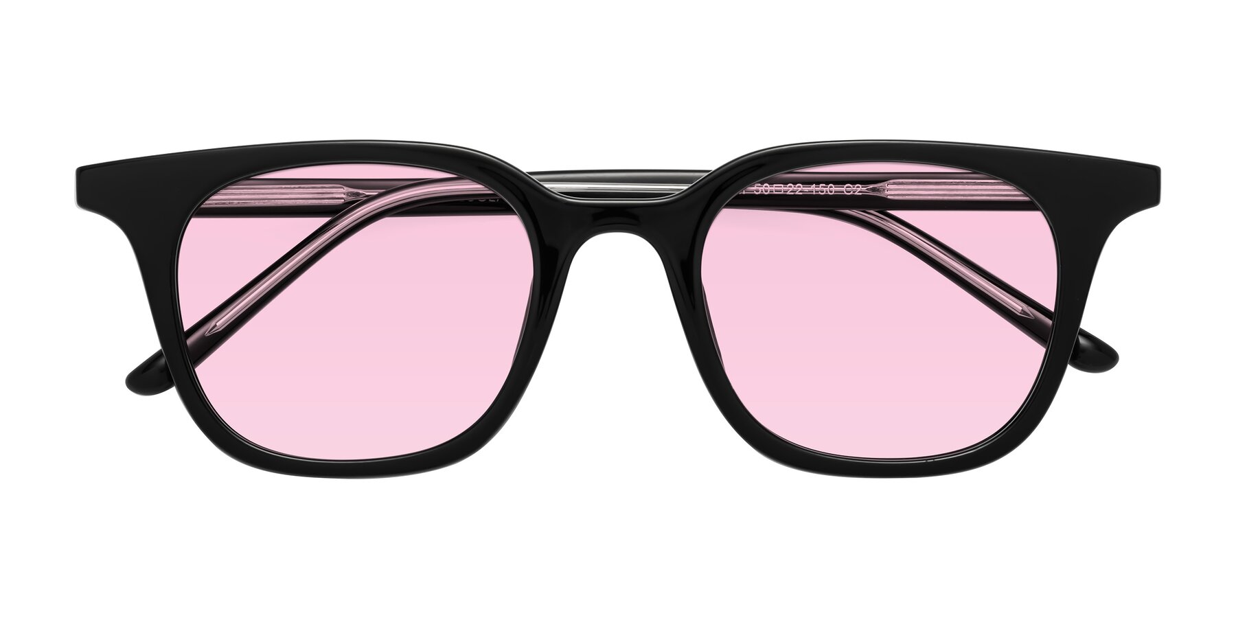 Folded Front of Gemini in Black with Light Pink Tinted Lenses
