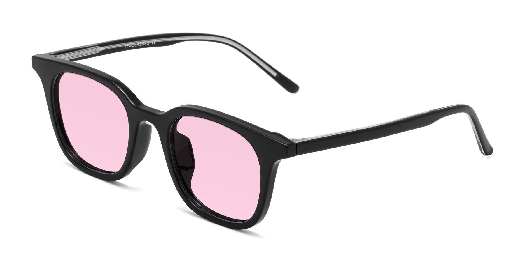 Angle of Gemini in Black with Light Pink Tinted Lenses