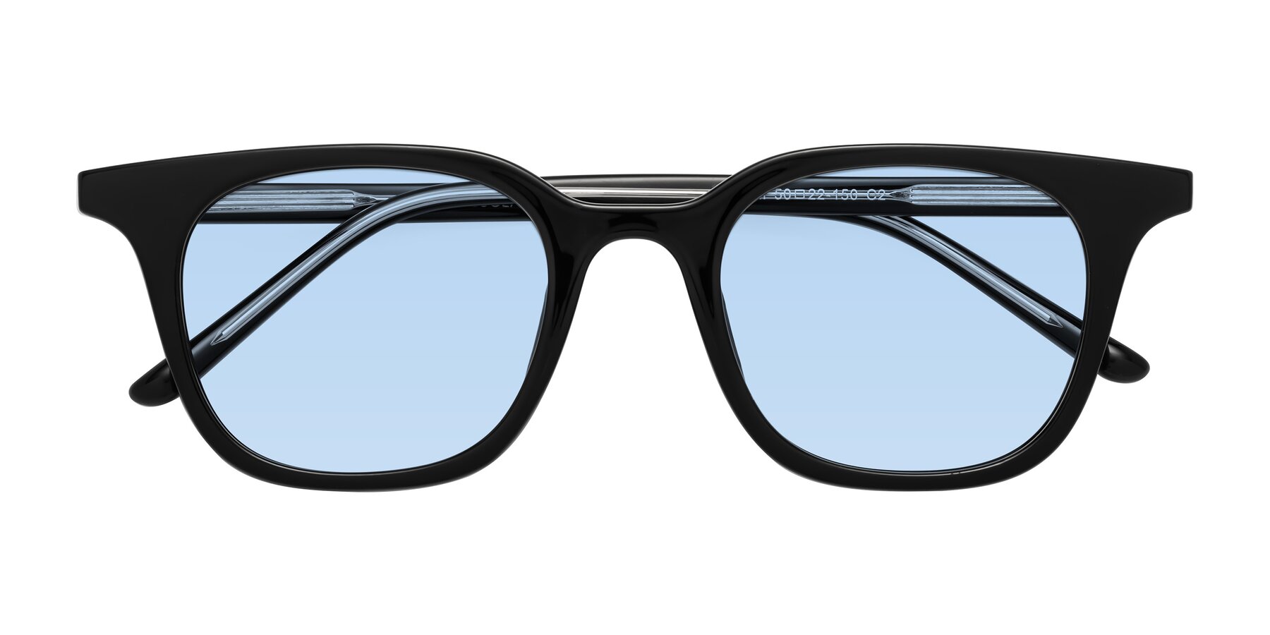 Folded Front of Gemini in Black with Light Blue Tinted Lenses