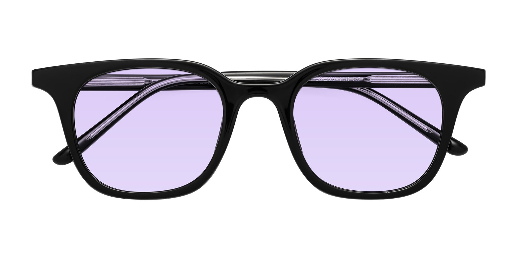 Folded Front of Gemini in Black with Light Purple Tinted Lenses