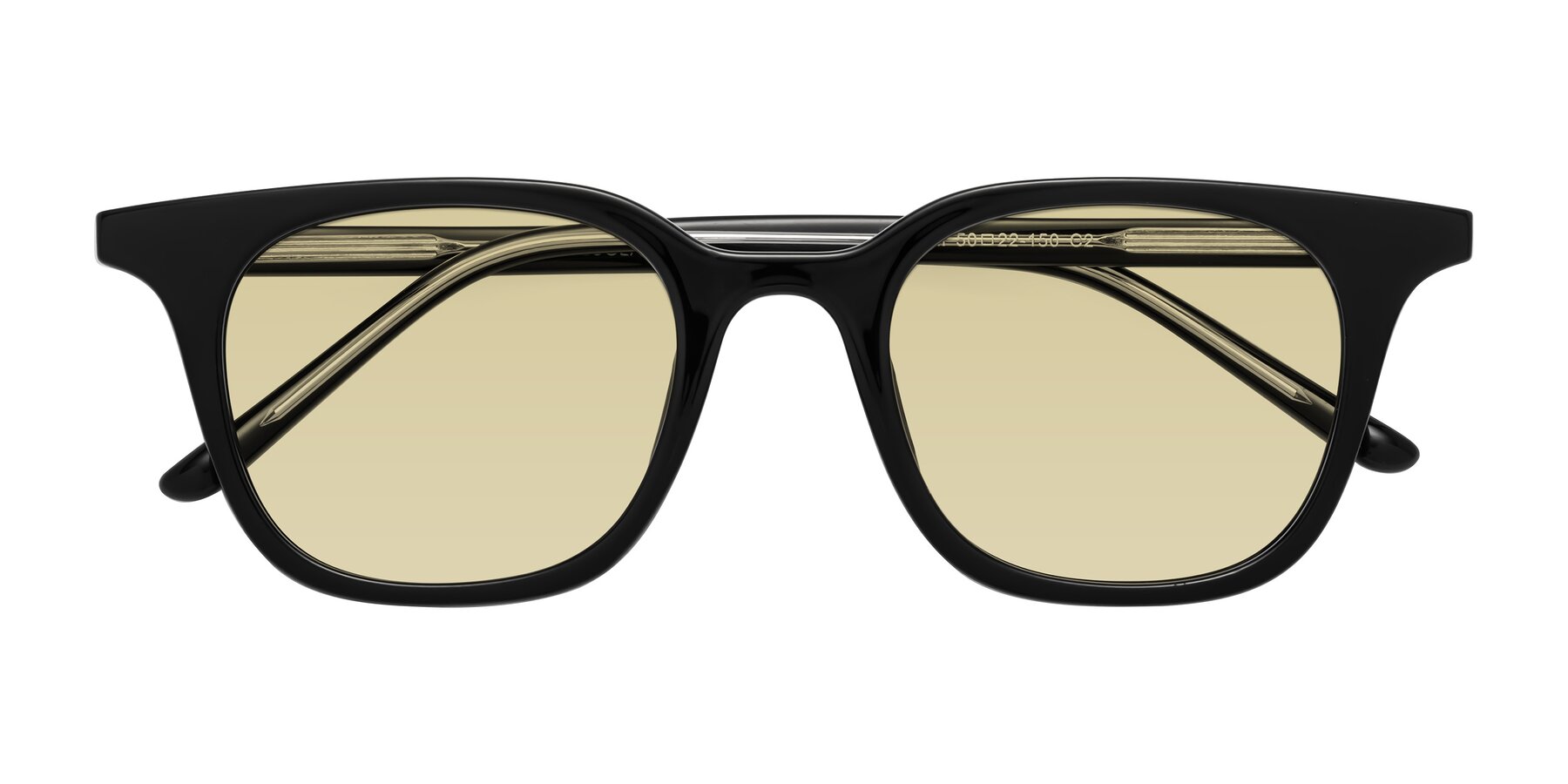 Folded Front of Gemini in Black with Light Champagne Tinted Lenses