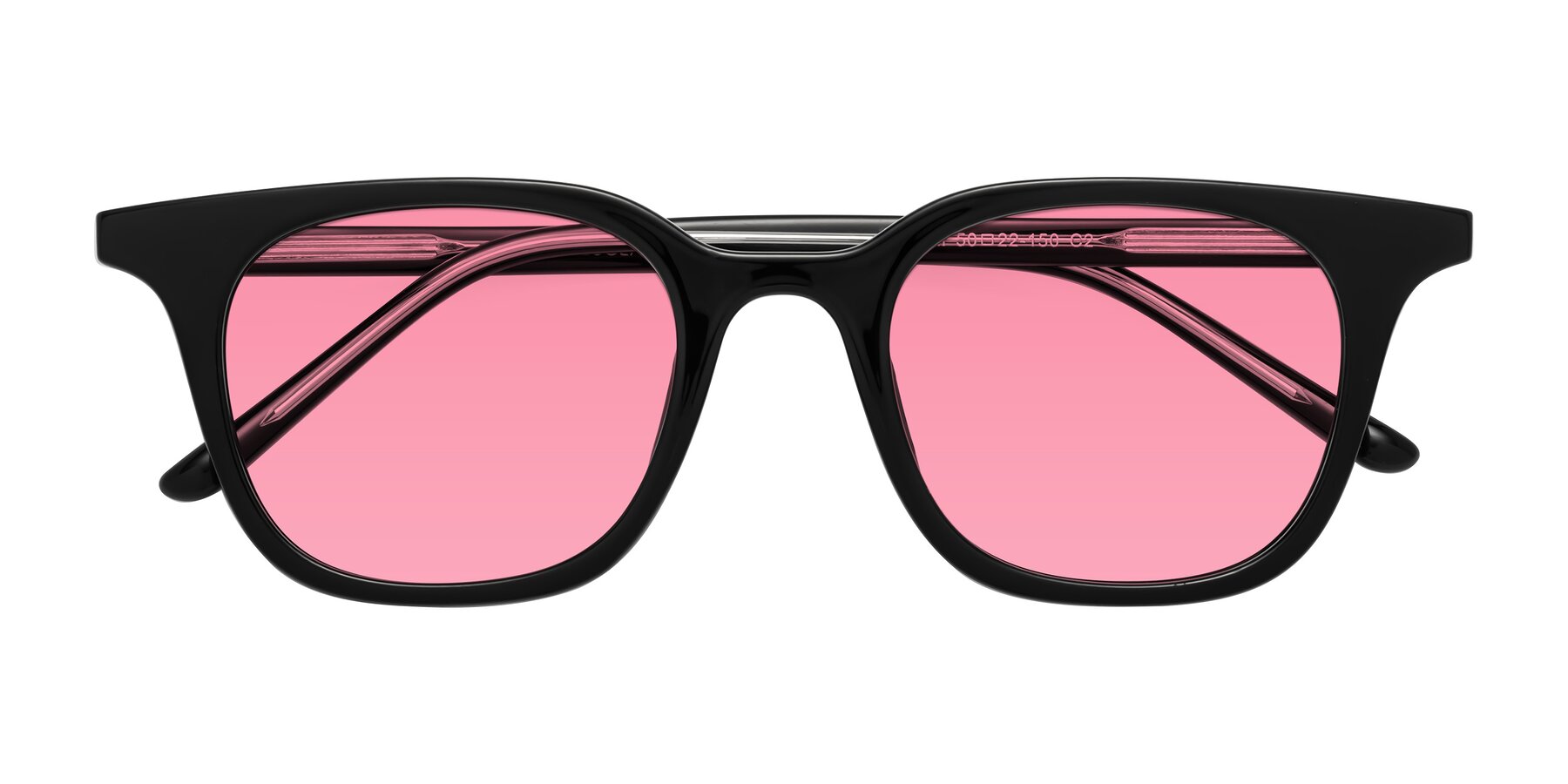 Folded Front of Gemini in Black with Pink Tinted Lenses