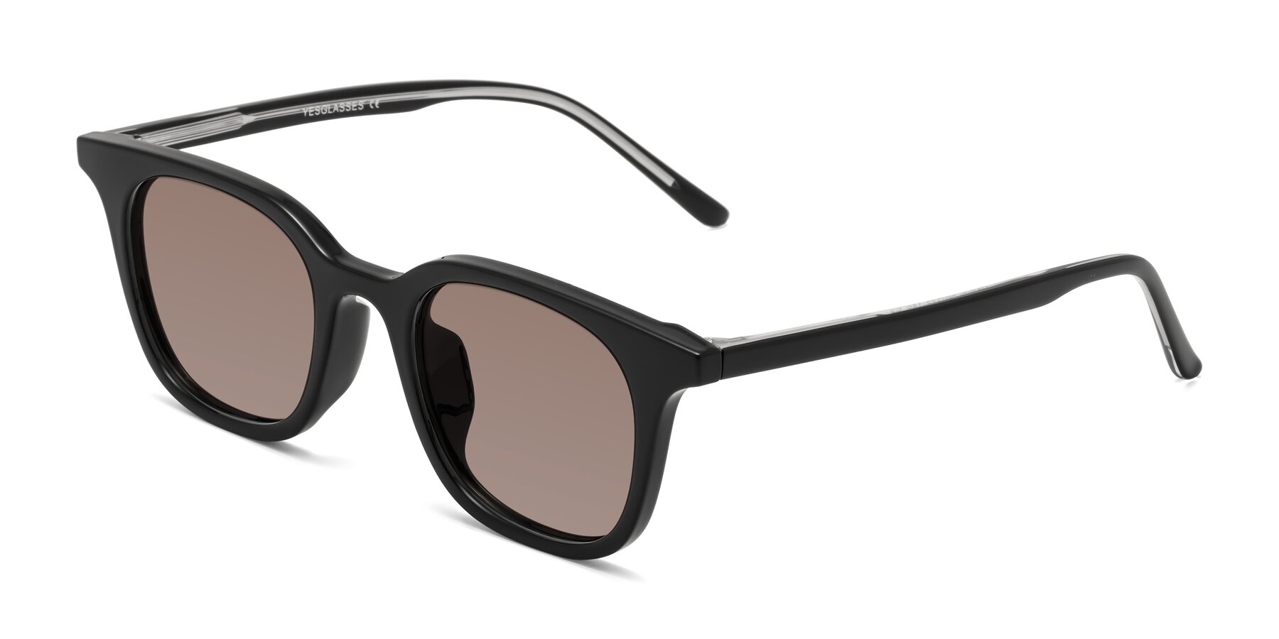 Angle of Gemini in Black with Medium Brown Tinted Lenses