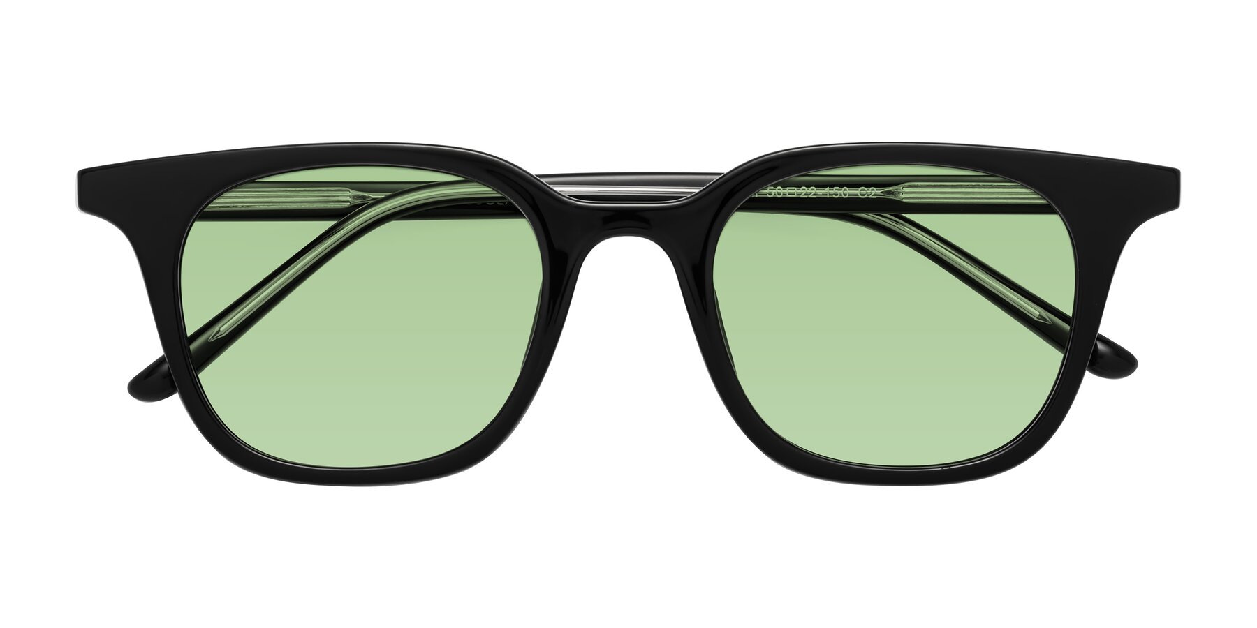 Folded Front of Gemini in Black with Medium Green Tinted Lenses