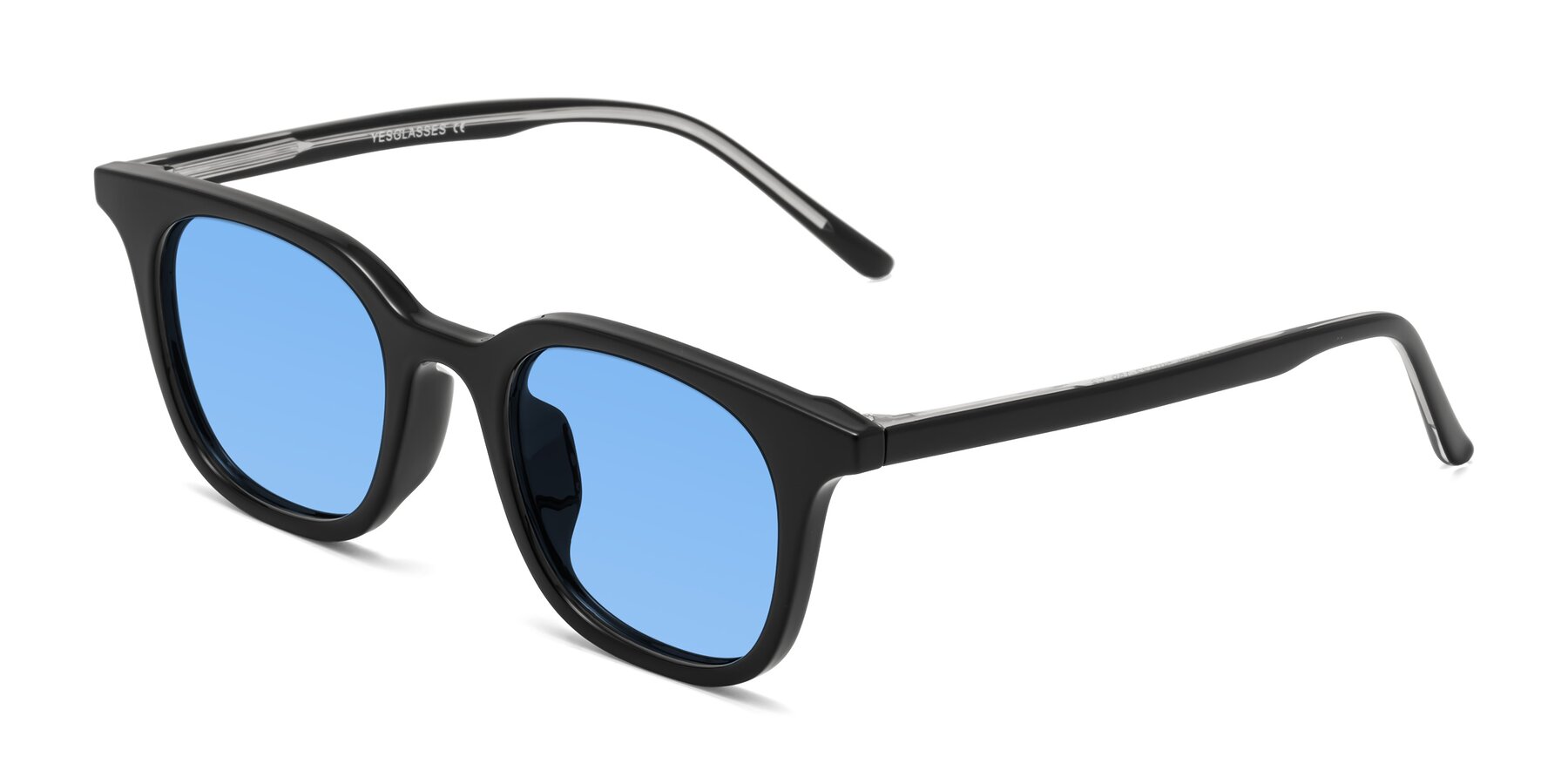 Angle of Gemini in Black with Medium Blue Tinted Lenses