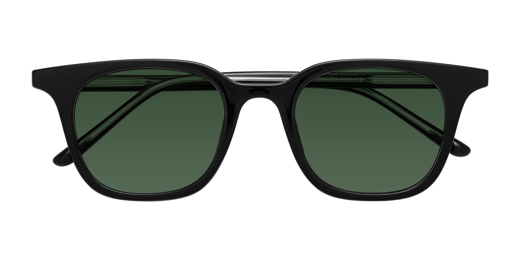 Folded Front of Gemini in Black with Green Tinted Lenses