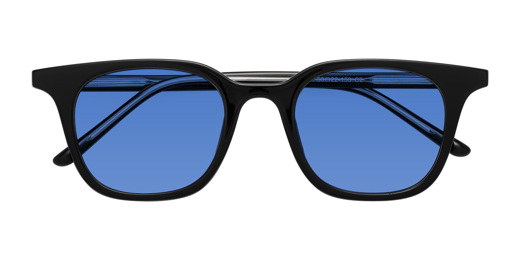 Folded Front of Gemini in Black with Blue Tinted Lenses