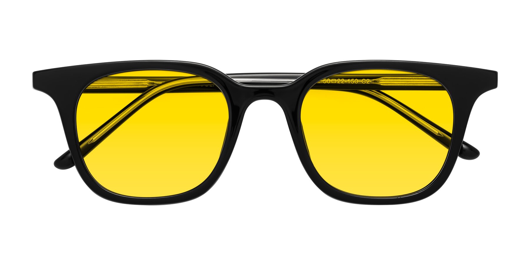 Folded Front of Gemini in Black with Yellow Tinted Lenses