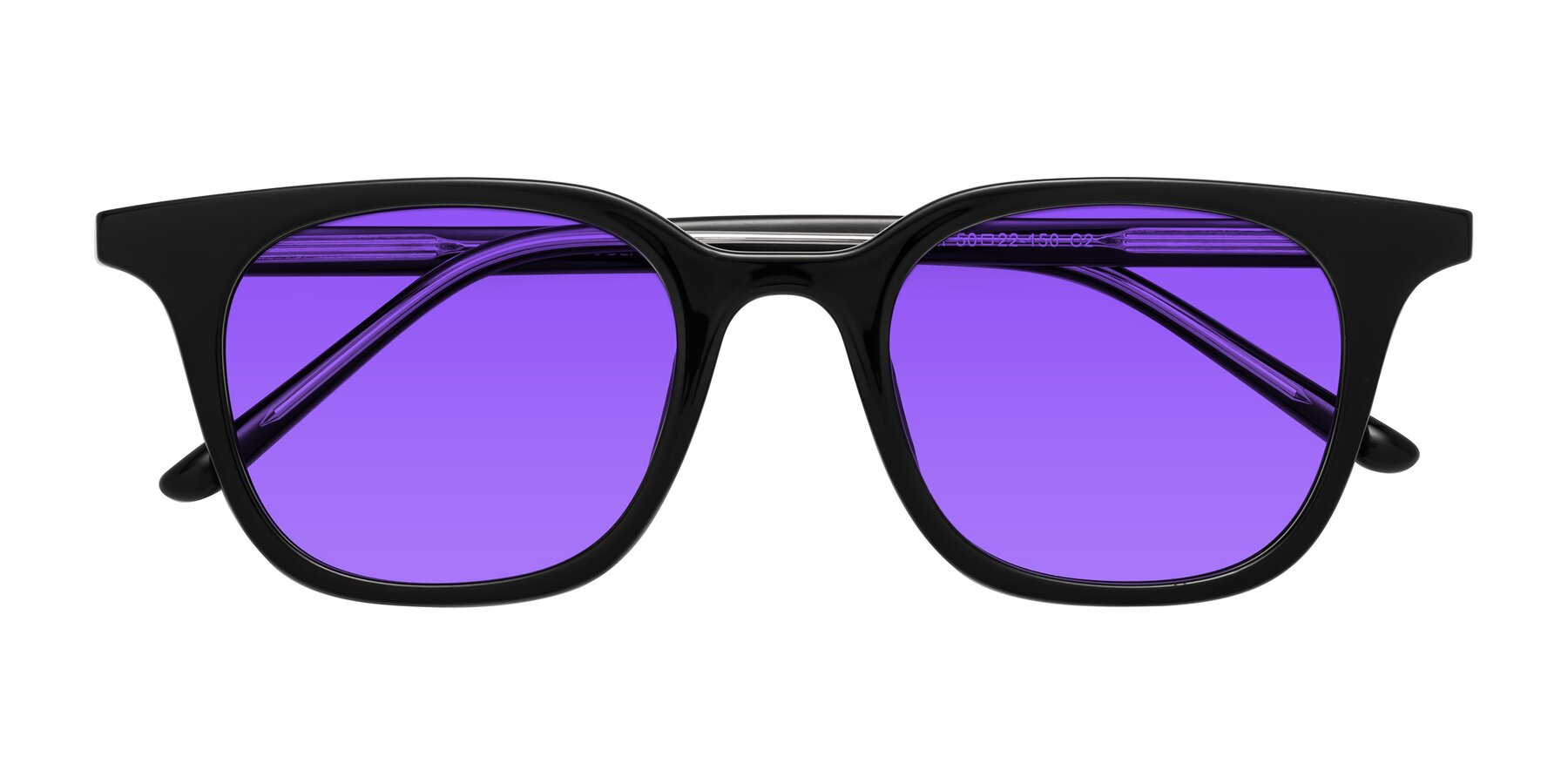Folded Front of Gemini in Black with Purple Tinted Lenses