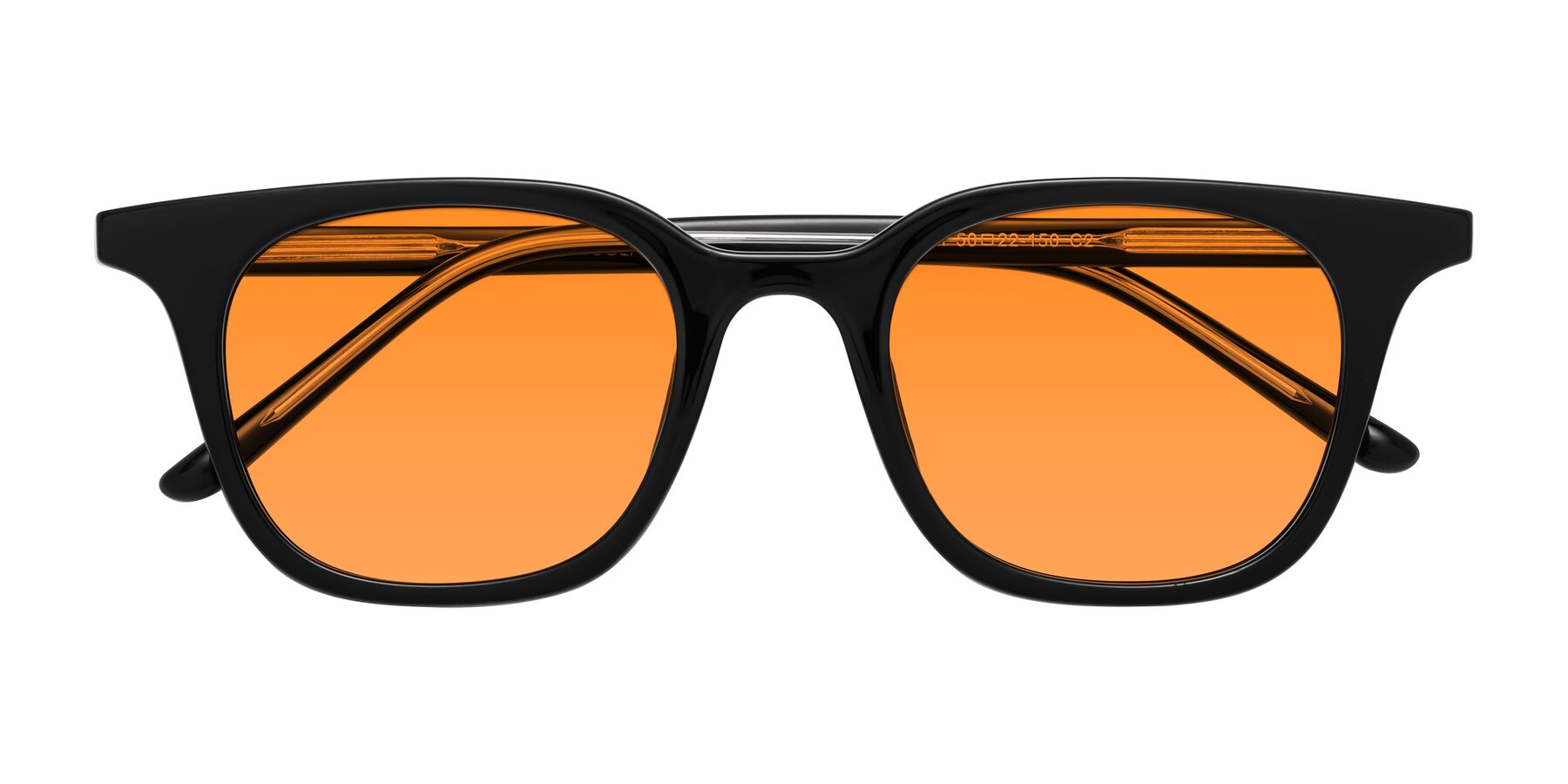 Folded Front of Gemini in Black with Orange Tinted Lenses