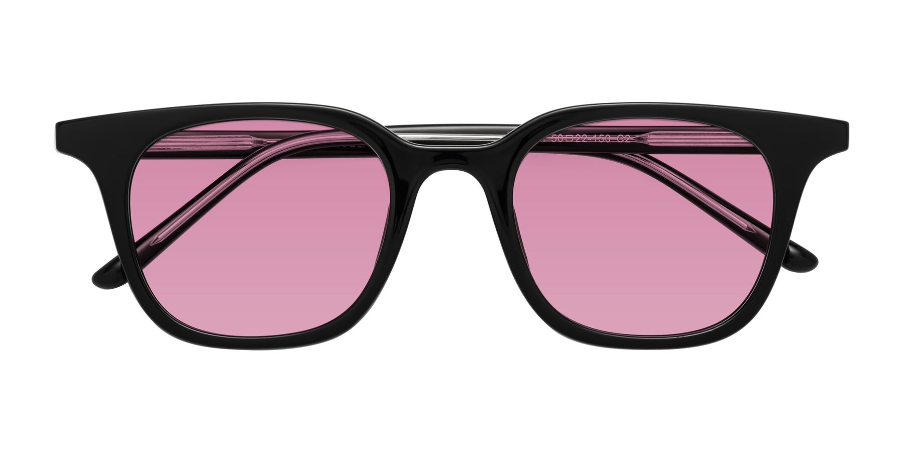 Folded Front of Gemini in Black with Medium Wine Tinted Lenses