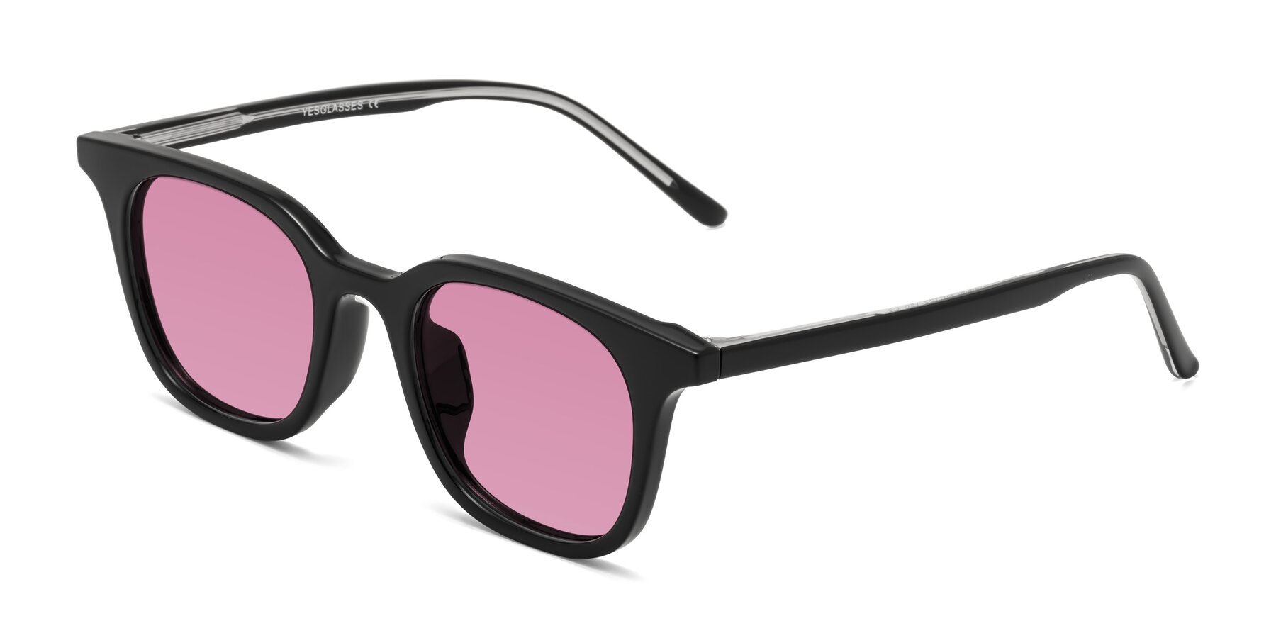 Angle of Gemini in Black with Medium Wine Tinted Lenses