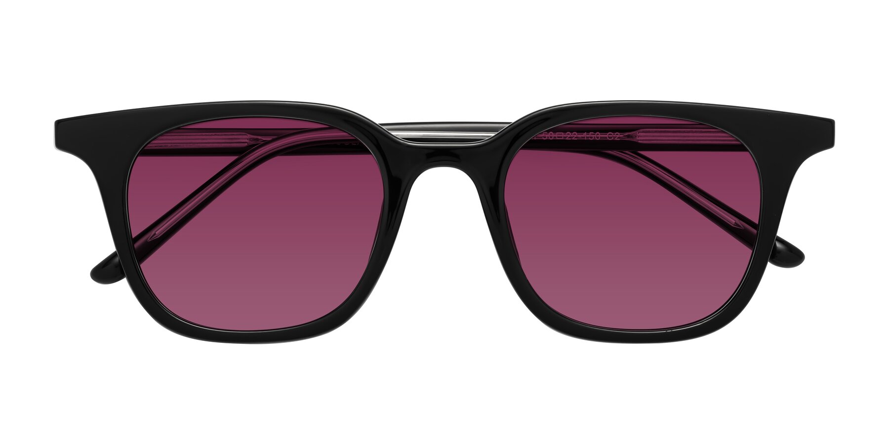 Folded Front of Gemini in Black with Wine Tinted Lenses