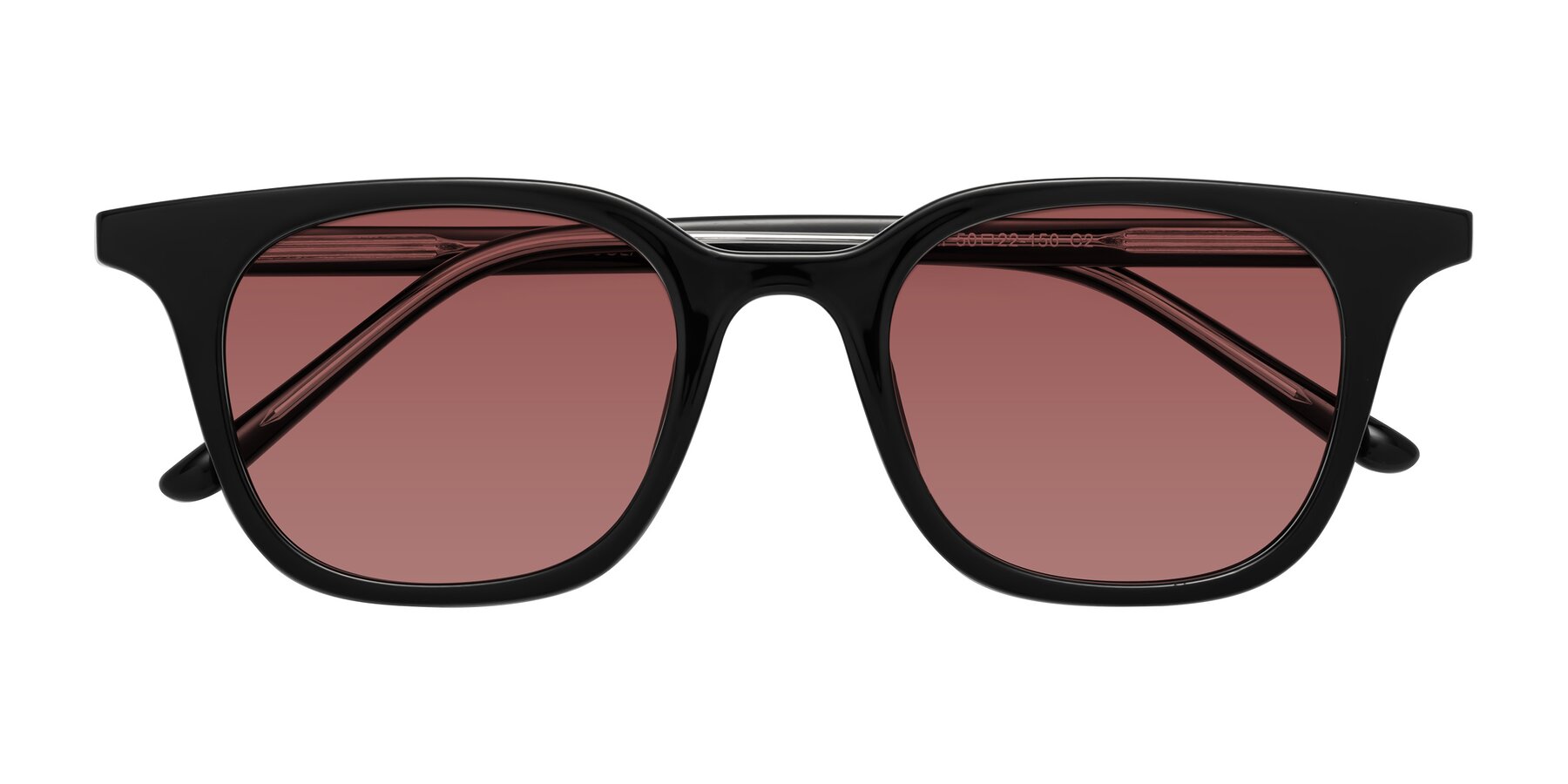 Folded Front of Gemini in Black with Garnet Tinted Lenses