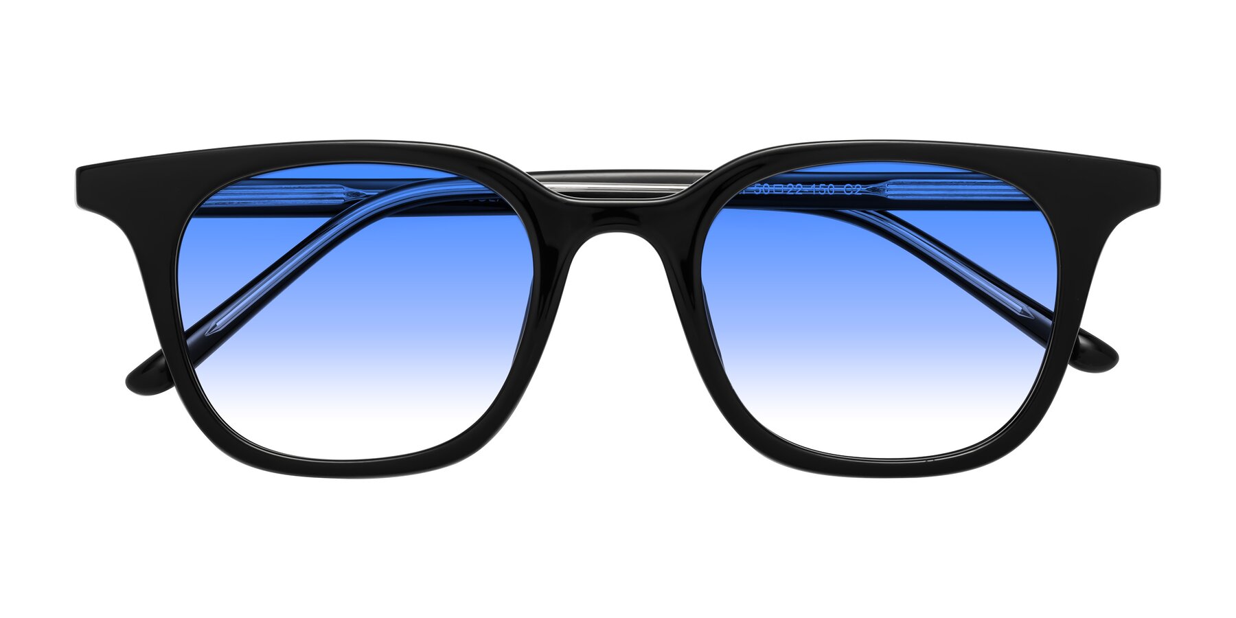 Folded Front of Gemini in Black with Blue Gradient Lenses