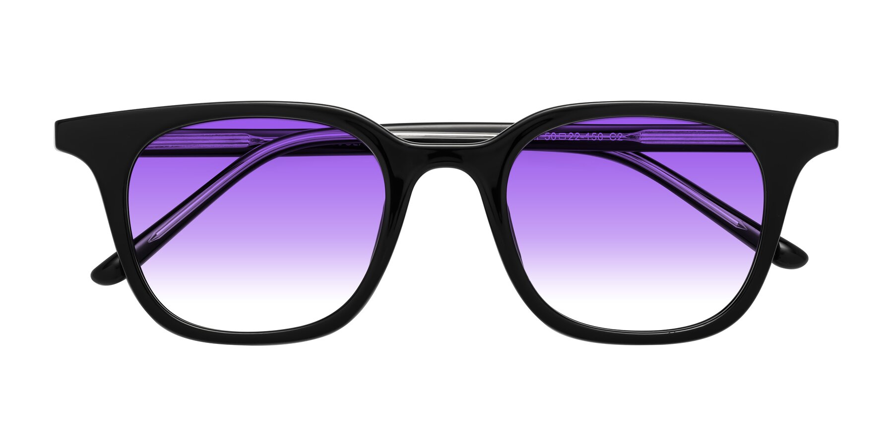Folded Front of Gemini in Black with Purple Gradient Lenses
