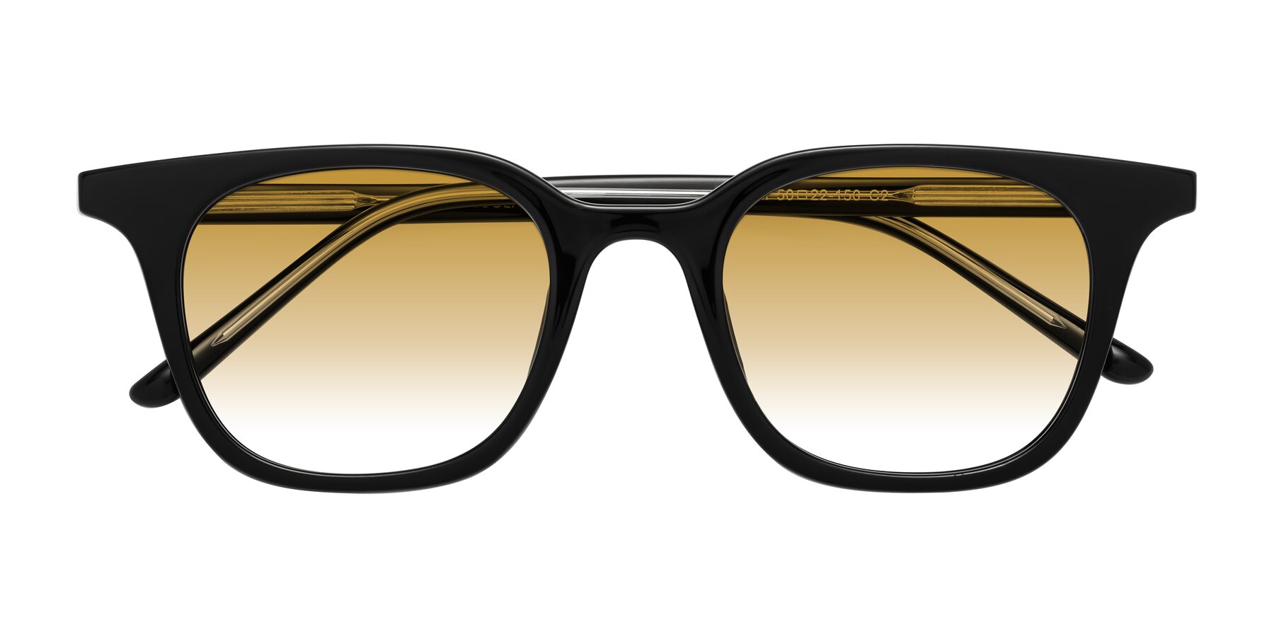Folded Front of Gemini in Black with Champagne Gradient Lenses