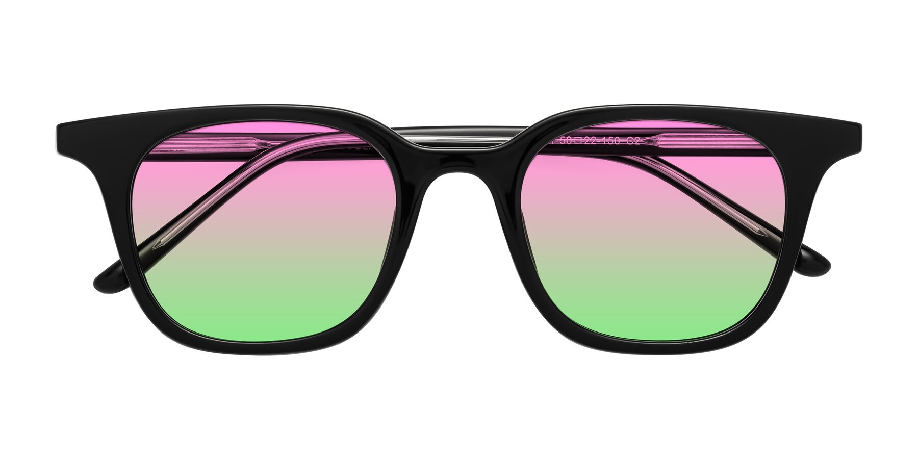 Folded Front of Gemini in Black with Pink / Green Gradient Lenses