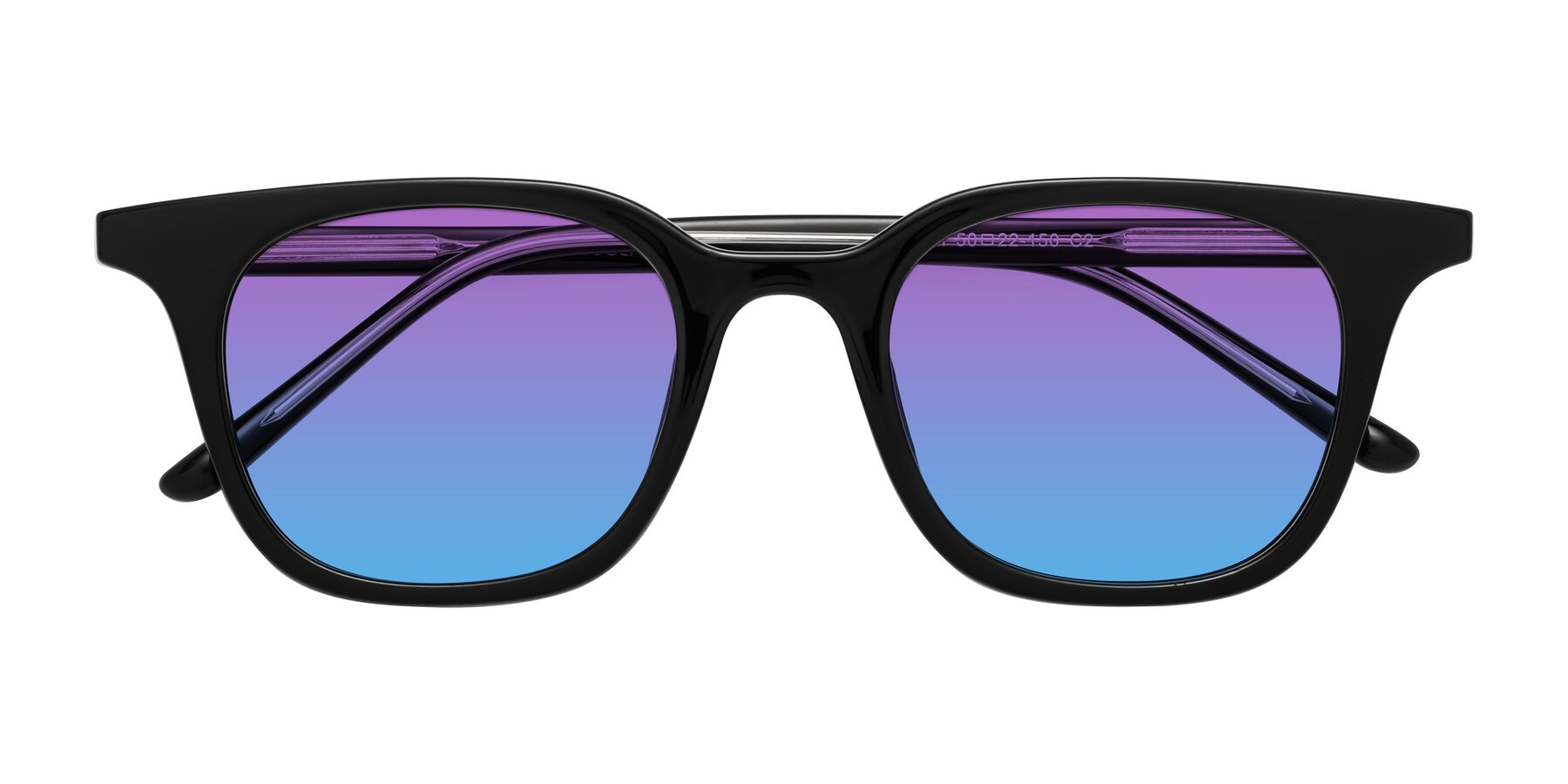 Folded Front of Gemini in Black with Purple / Blue Gradient Lenses