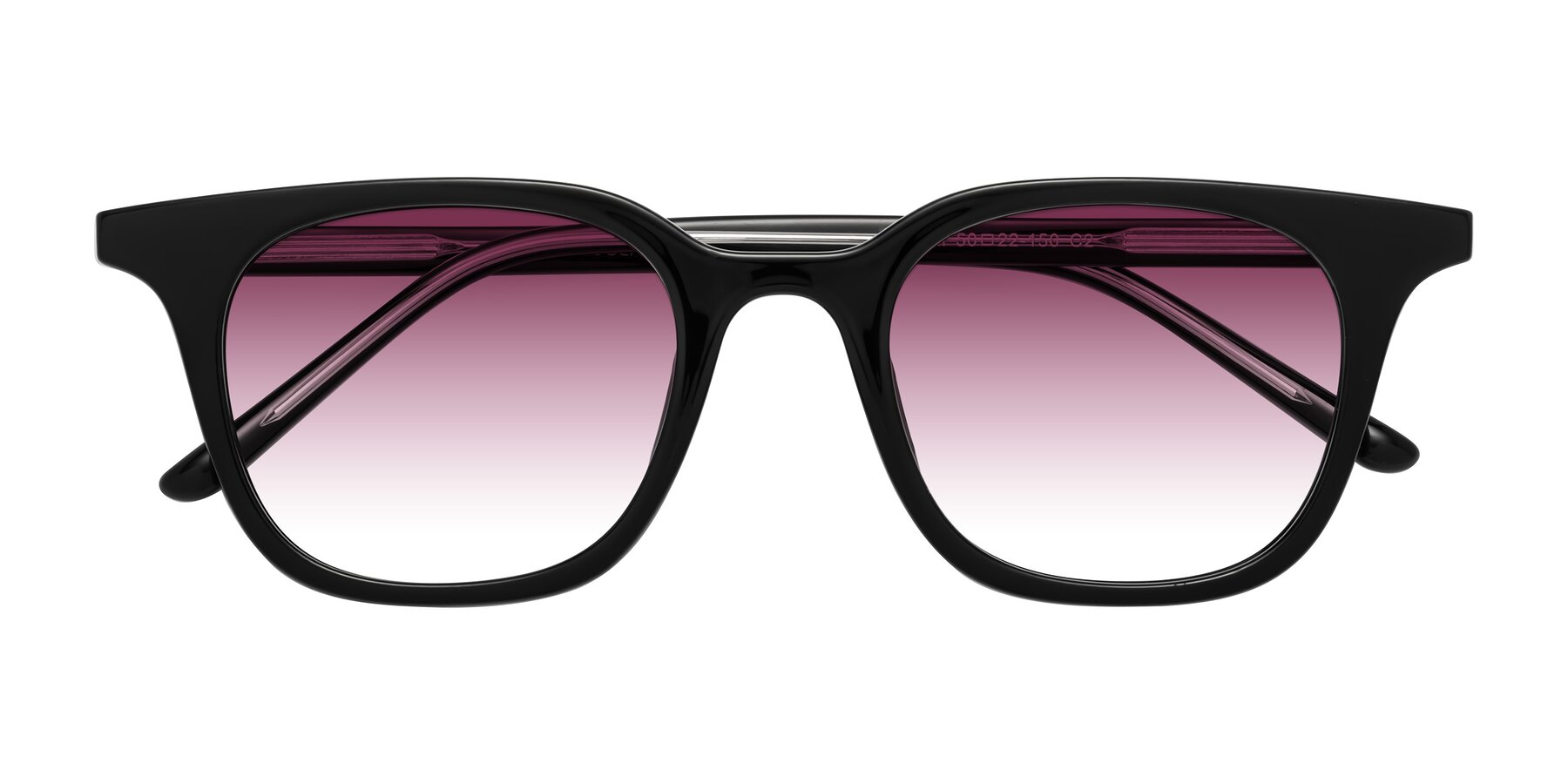 Folded Front of Gemini in Black with Wine Gradient Lenses