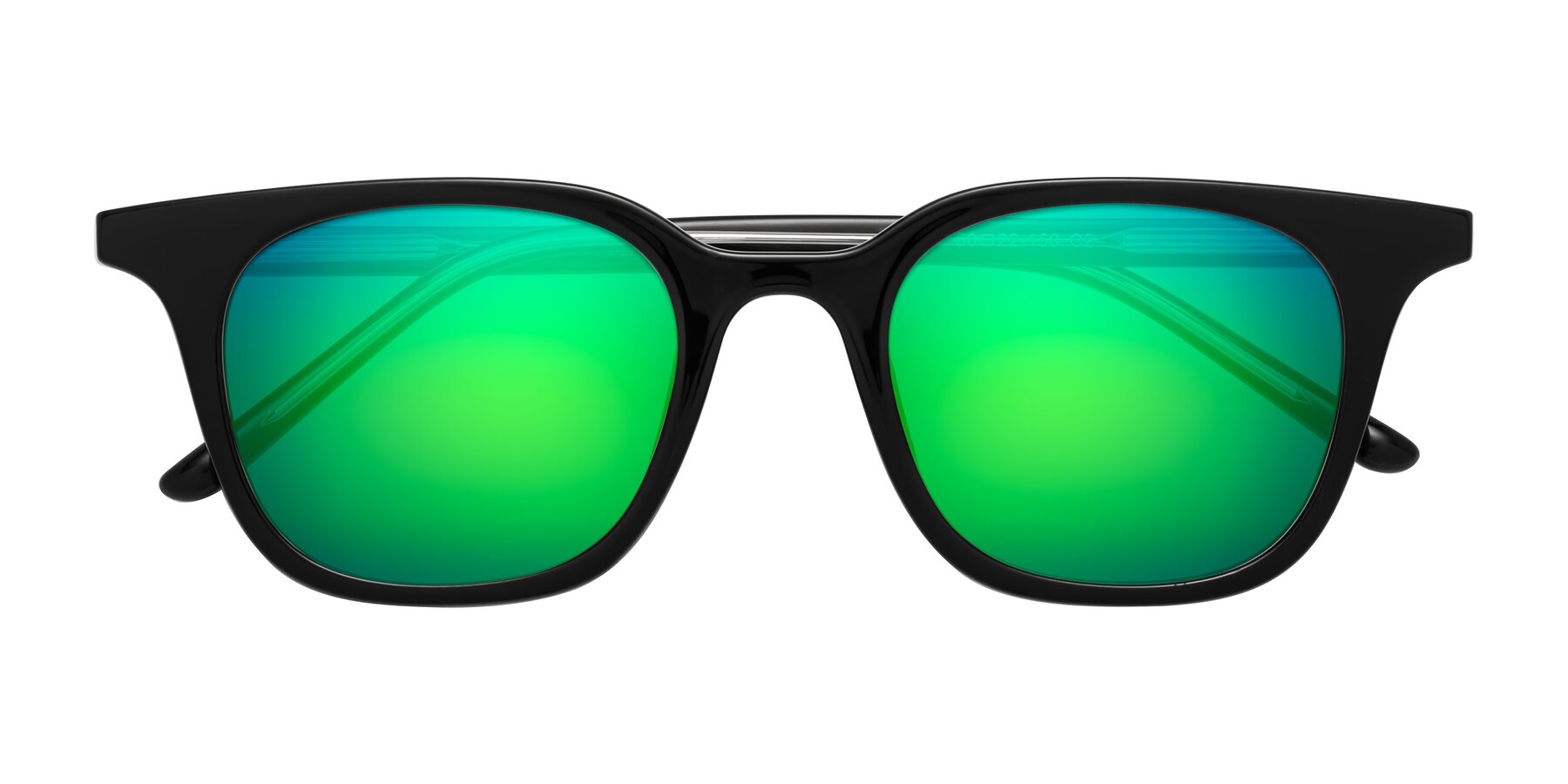 Folded Front of Gemini in Black with Green Mirrored Lenses