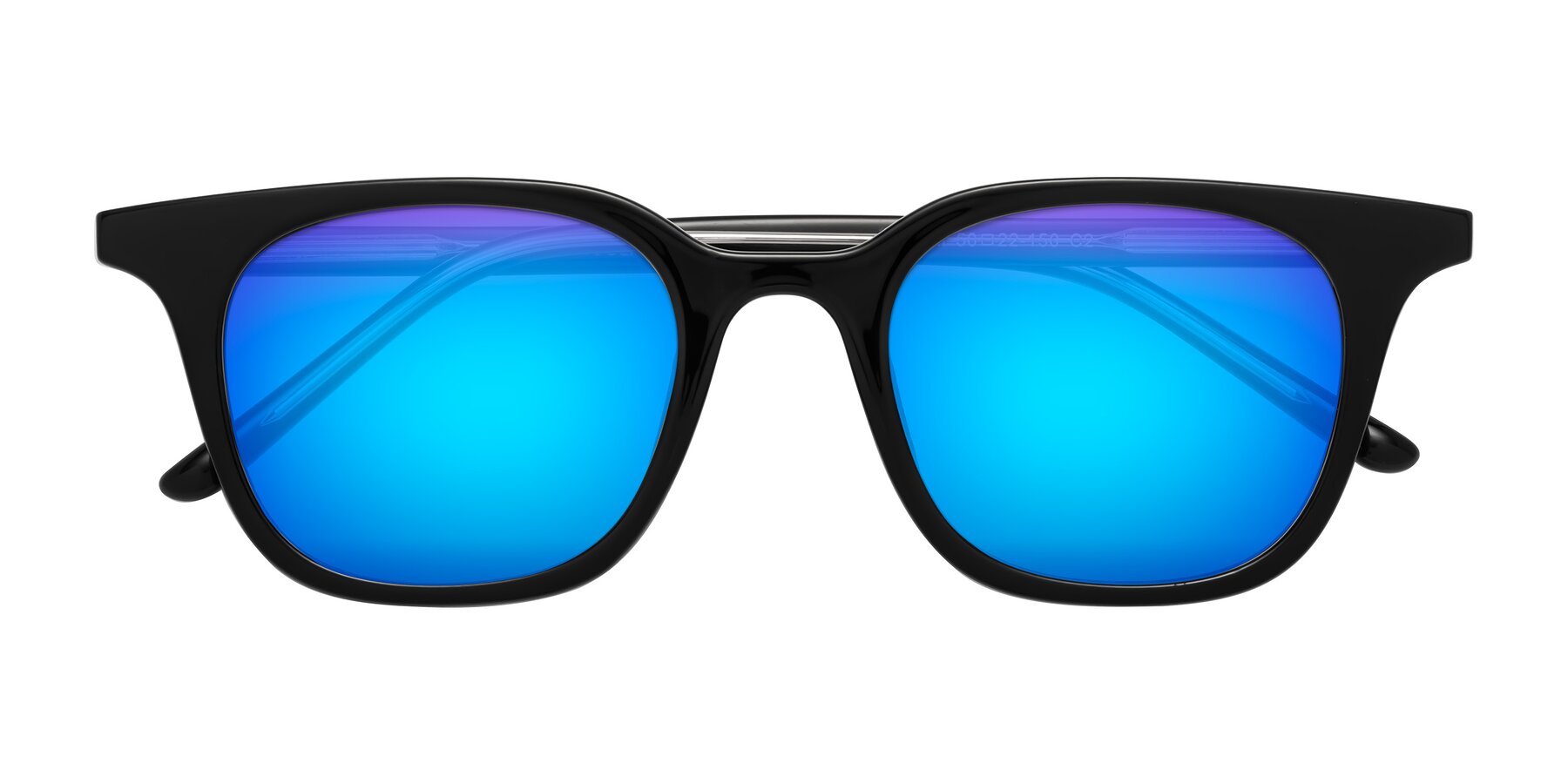 Folded Front of Gemini in Black with Blue Mirrored Lenses