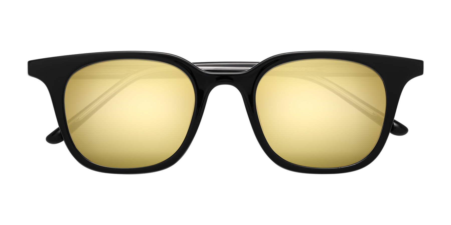 Folded Front of Gemini in Black with Gold Mirrored Lenses