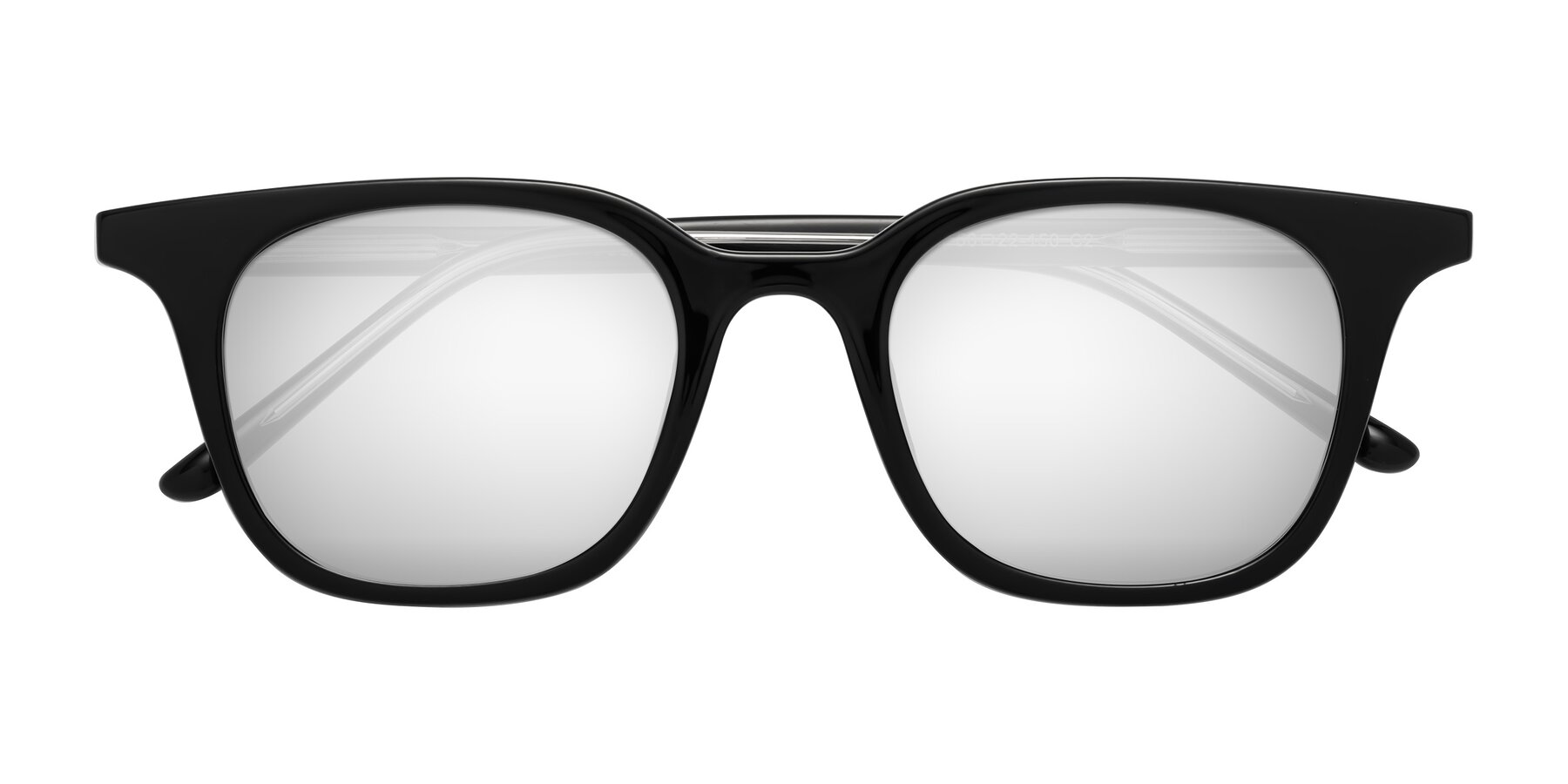 Folded Front of Gemini in Black with Silver Mirrored Lenses