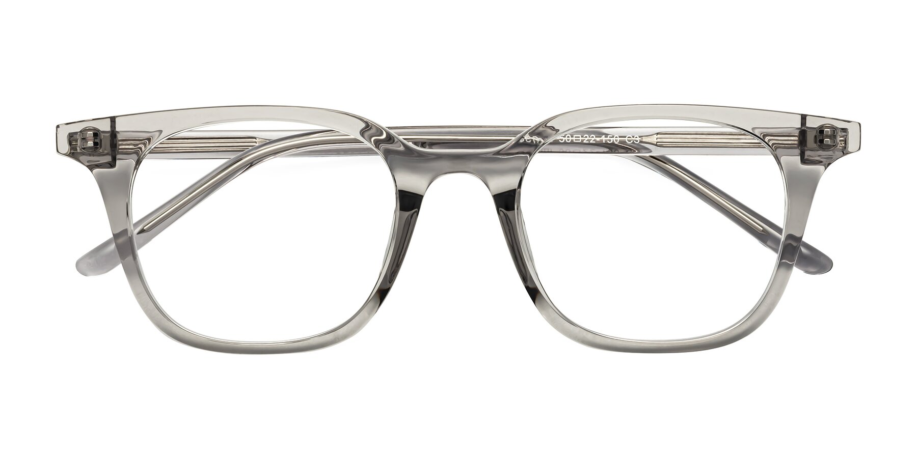 Folded Front of Gemini in Translucent Gray with Clear Reading Eyeglass Lenses