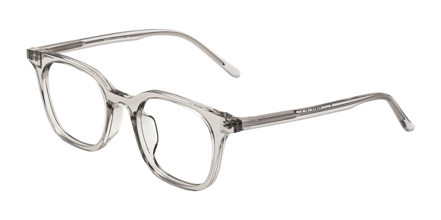Angle of Gemini in Translucent Gray with Clear Eyeglass Lenses