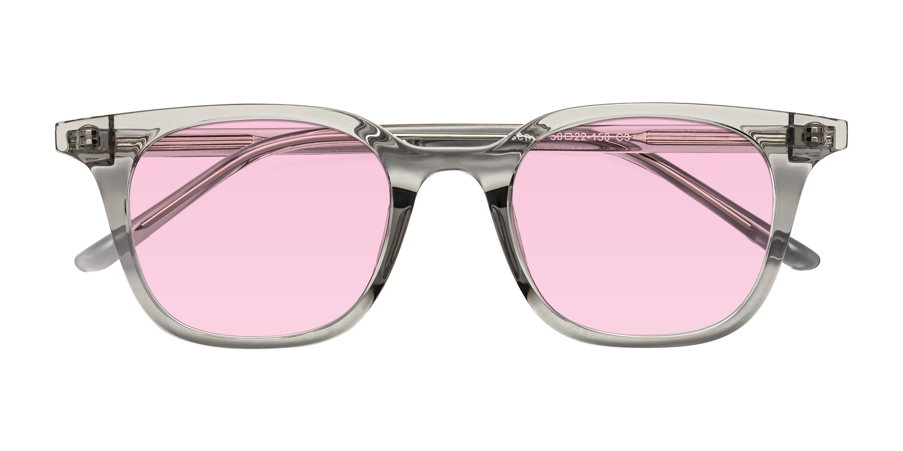 Folded Front of Gemini in Translucent Gray with Light Pink Tinted Lenses