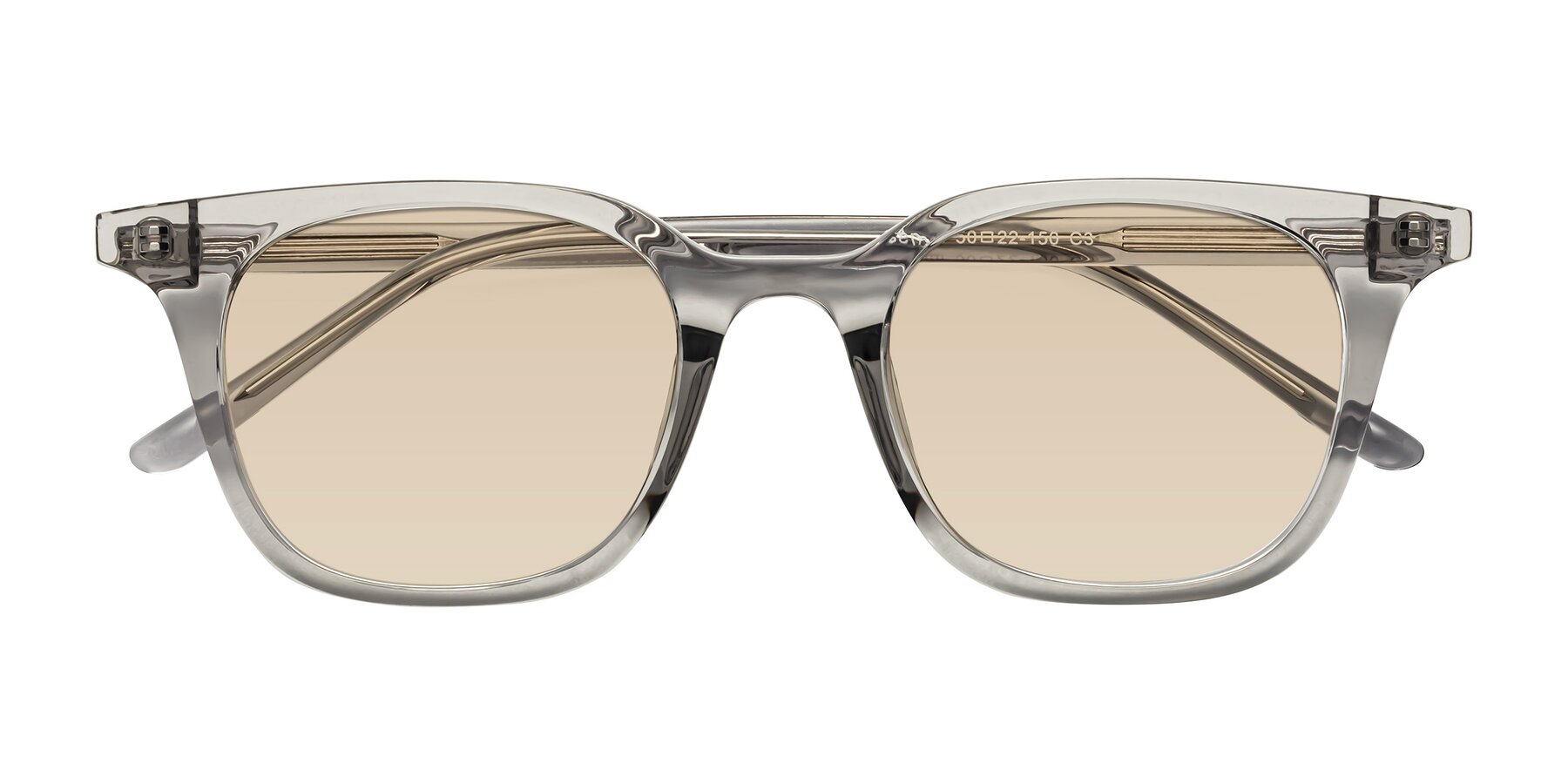 Folded Front of Gemini in Translucent Gray with Light Brown Tinted Lenses