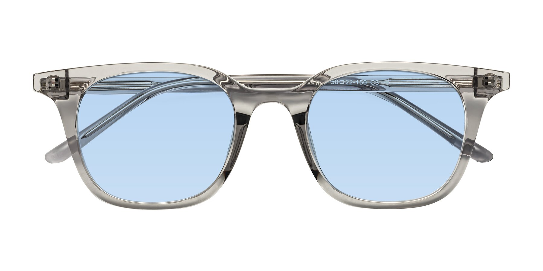 Folded Front of Gemini in Translucent Gray with Light Blue Tinted Lenses