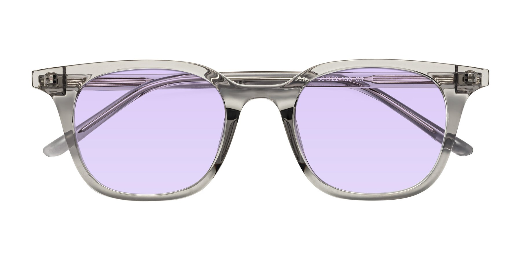 Folded Front of Gemini in Translucent Gray with Light Purple Tinted Lenses