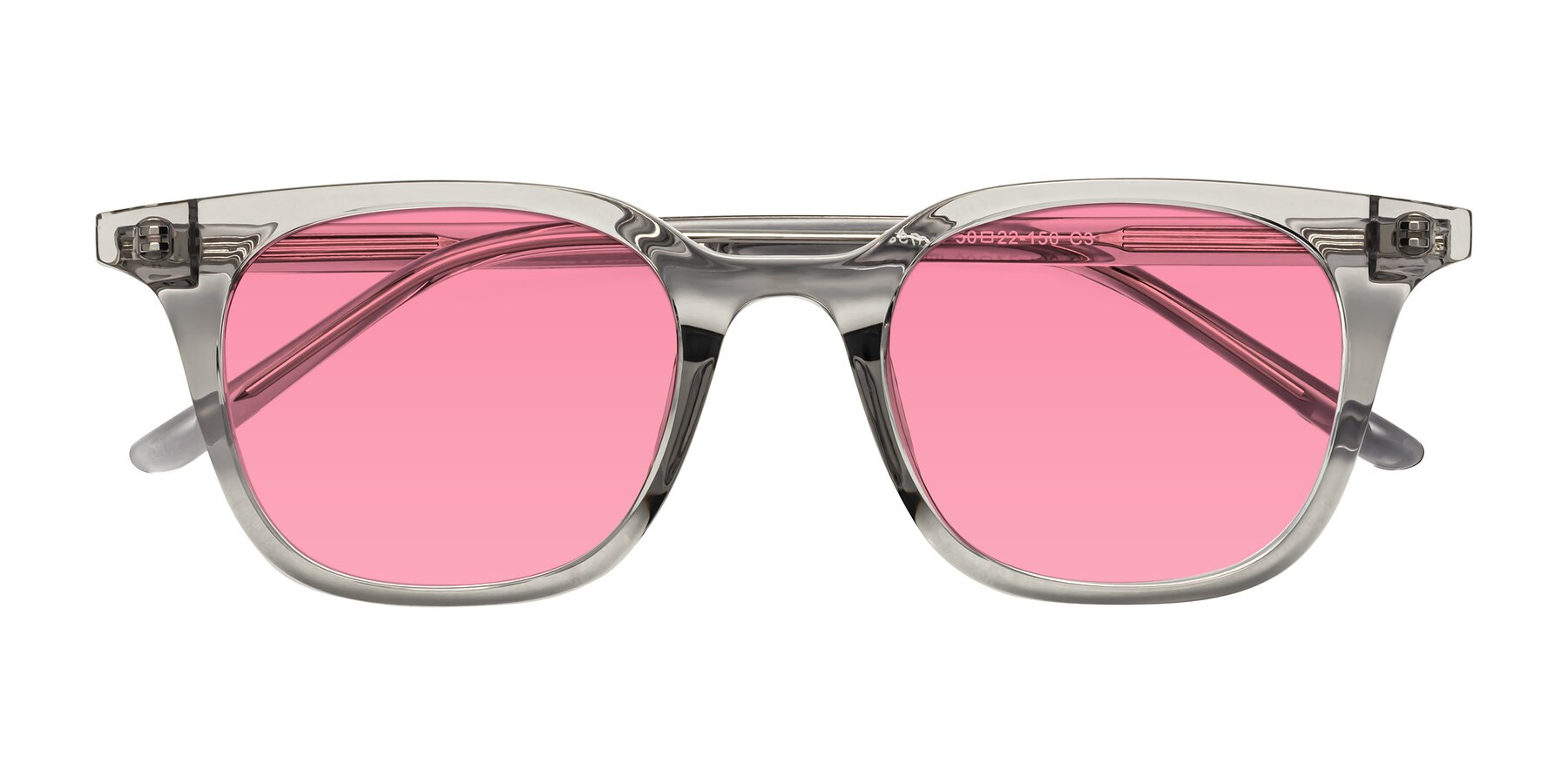 Folded Front of Gemini in Translucent Gray with Pink Tinted Lenses