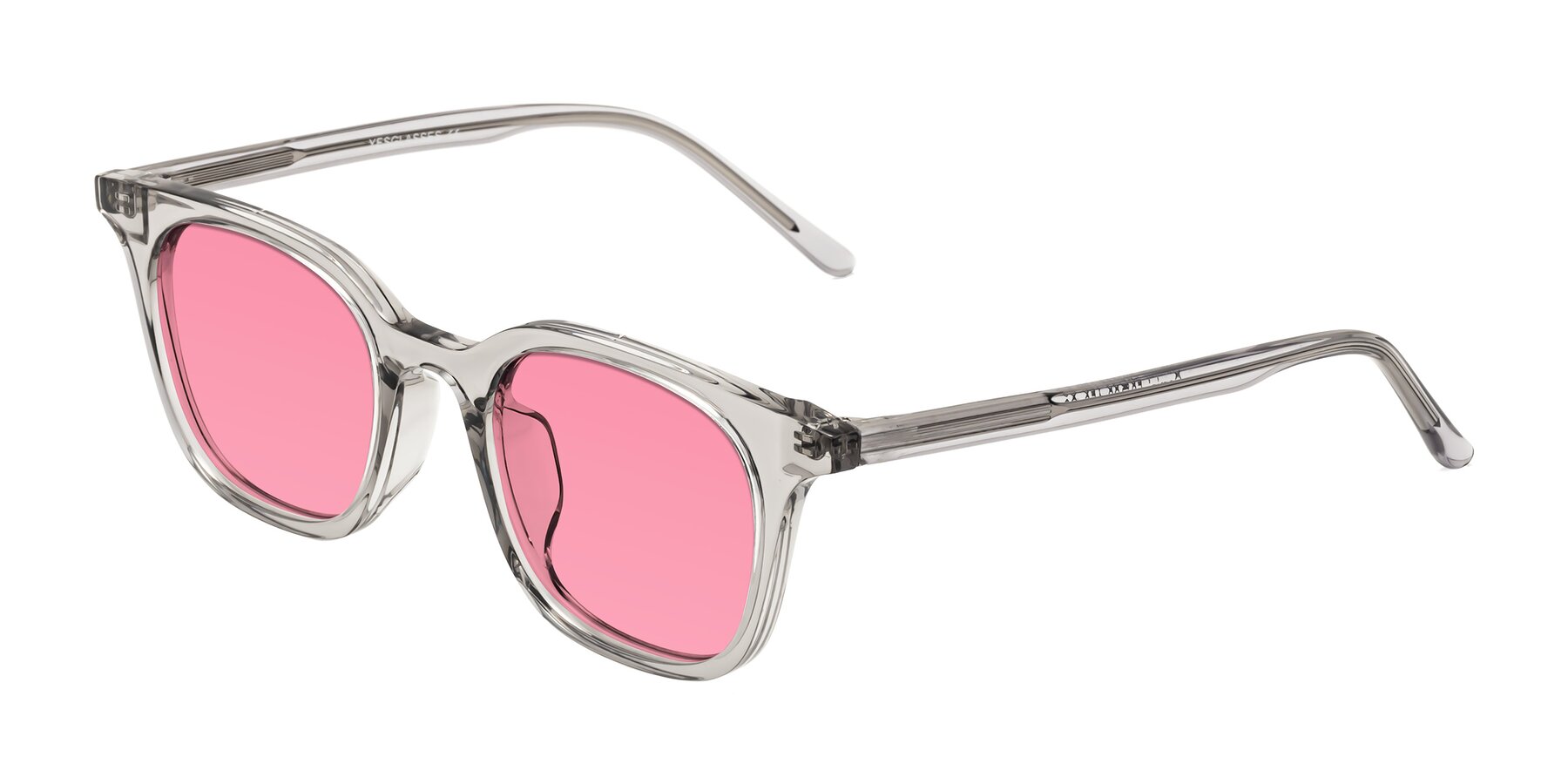 Angle of Gemini in Translucent Gray with Pink Tinted Lenses