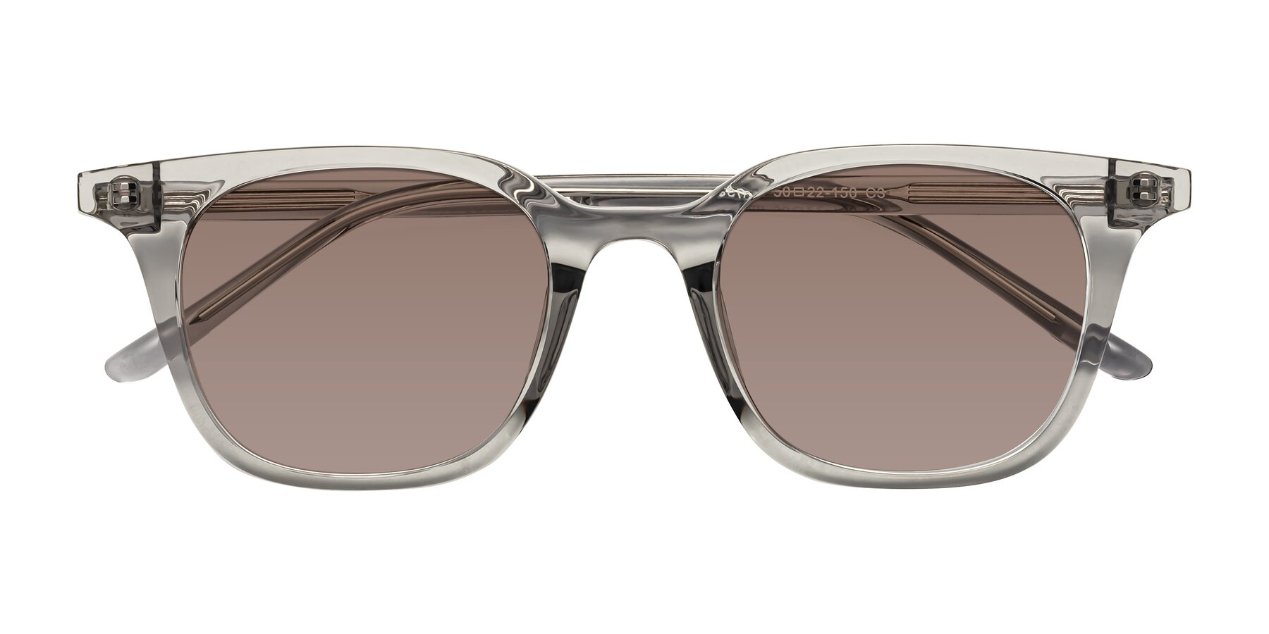 Folded Front of Gemini in Translucent Gray with Medium Brown Tinted Lenses