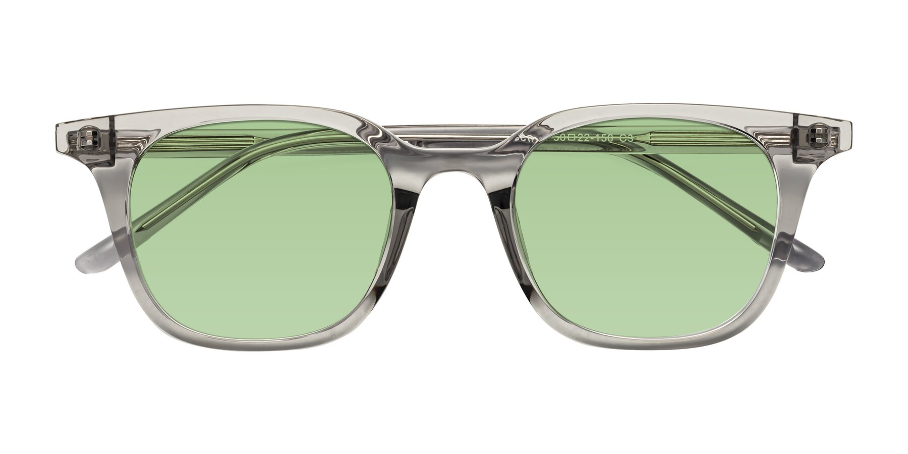 Folded Front of Gemini in Translucent Gray with Medium Green Tinted Lenses